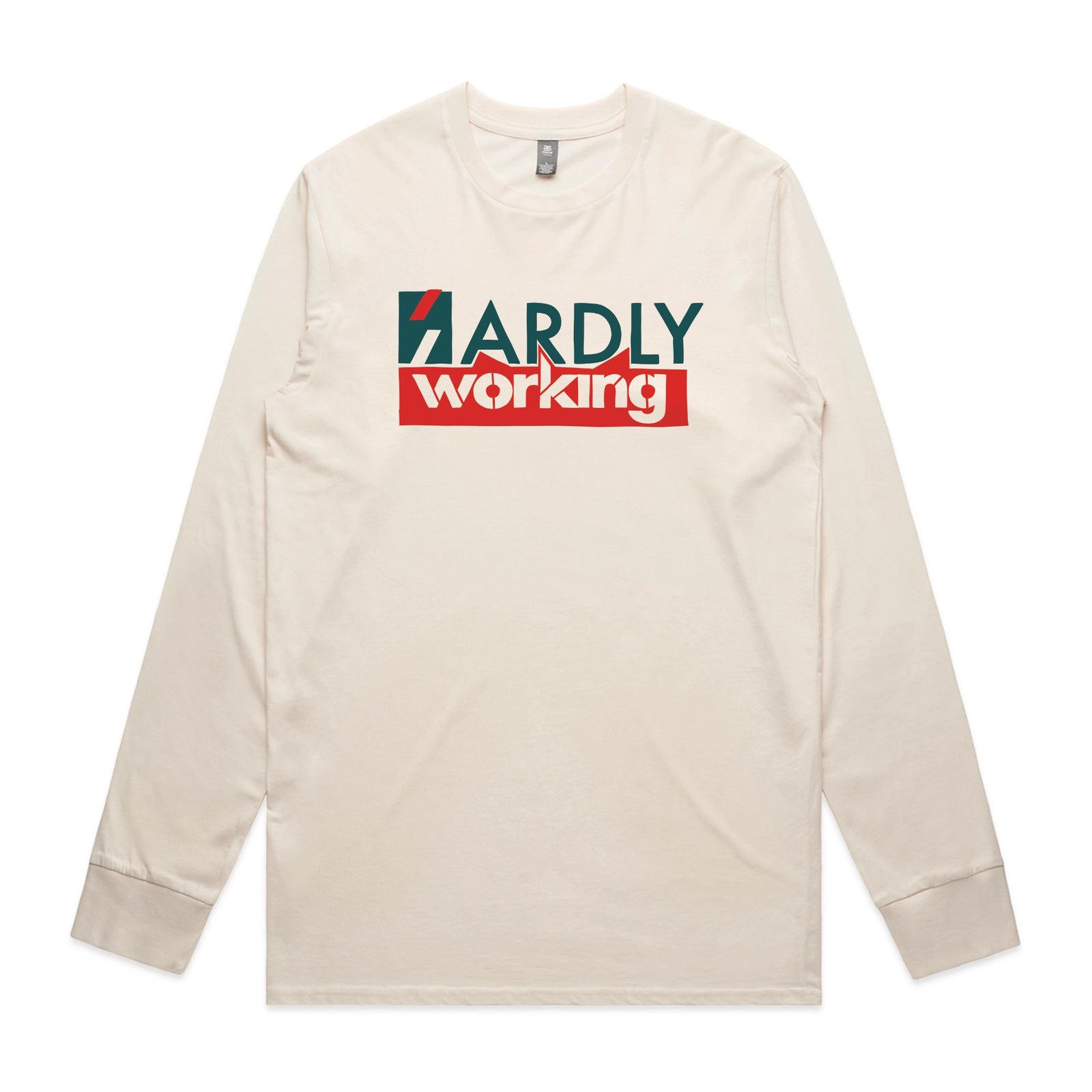 Ecru long sleeve t-shirt with Hardly Working graphic by Lonely Kids Club