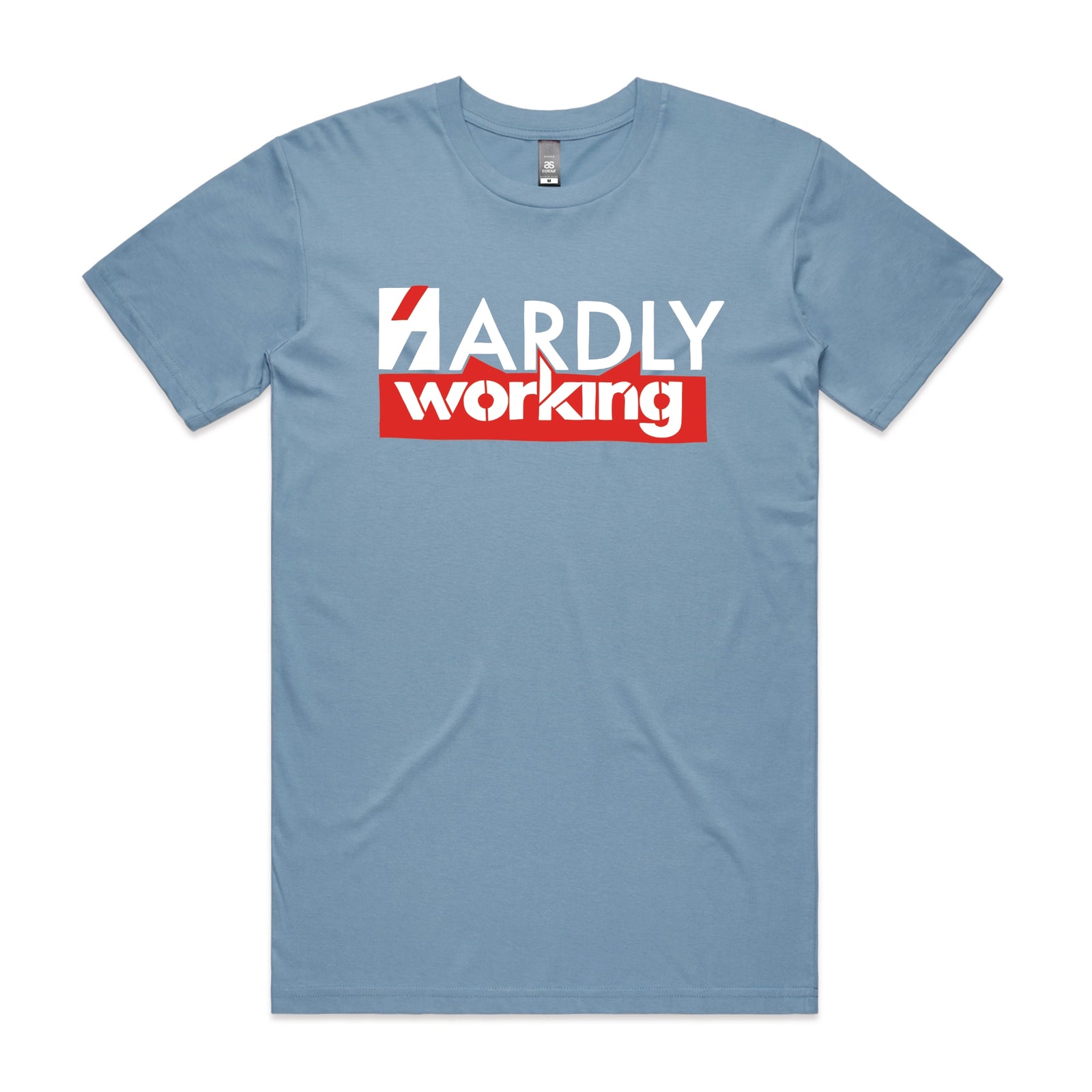 Carolina Blue unisex t-shirt with Hardly Working graphic by Lonely Kids Club