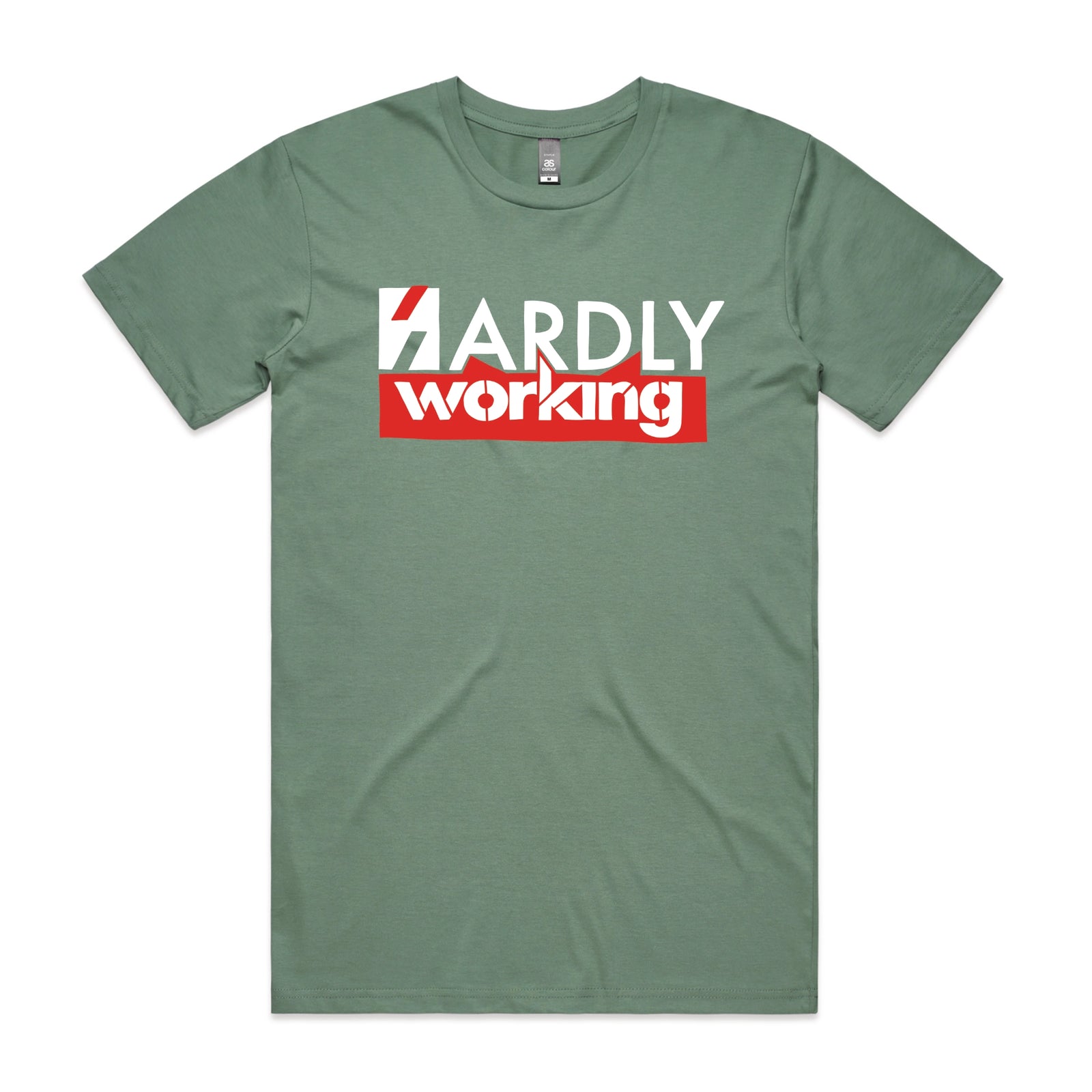 Sage unisex t-shirt with Hardly Working graphic by Lonely Kids Club