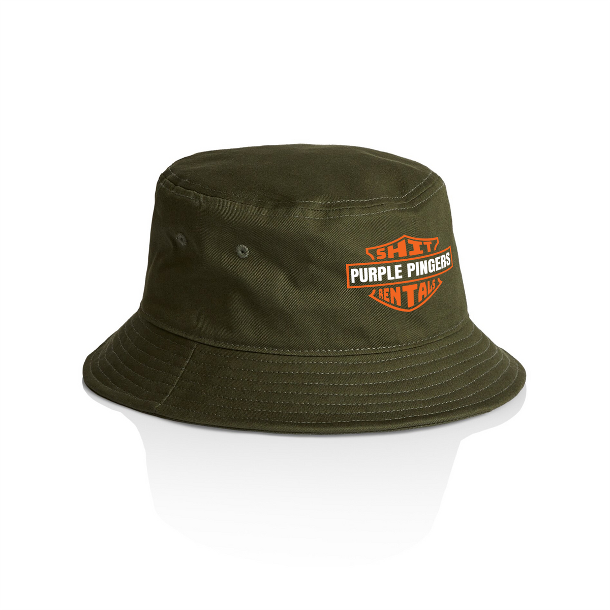 Army Green bucket hat with Harley Bucket Hat graphic by Lonely Kids Club
