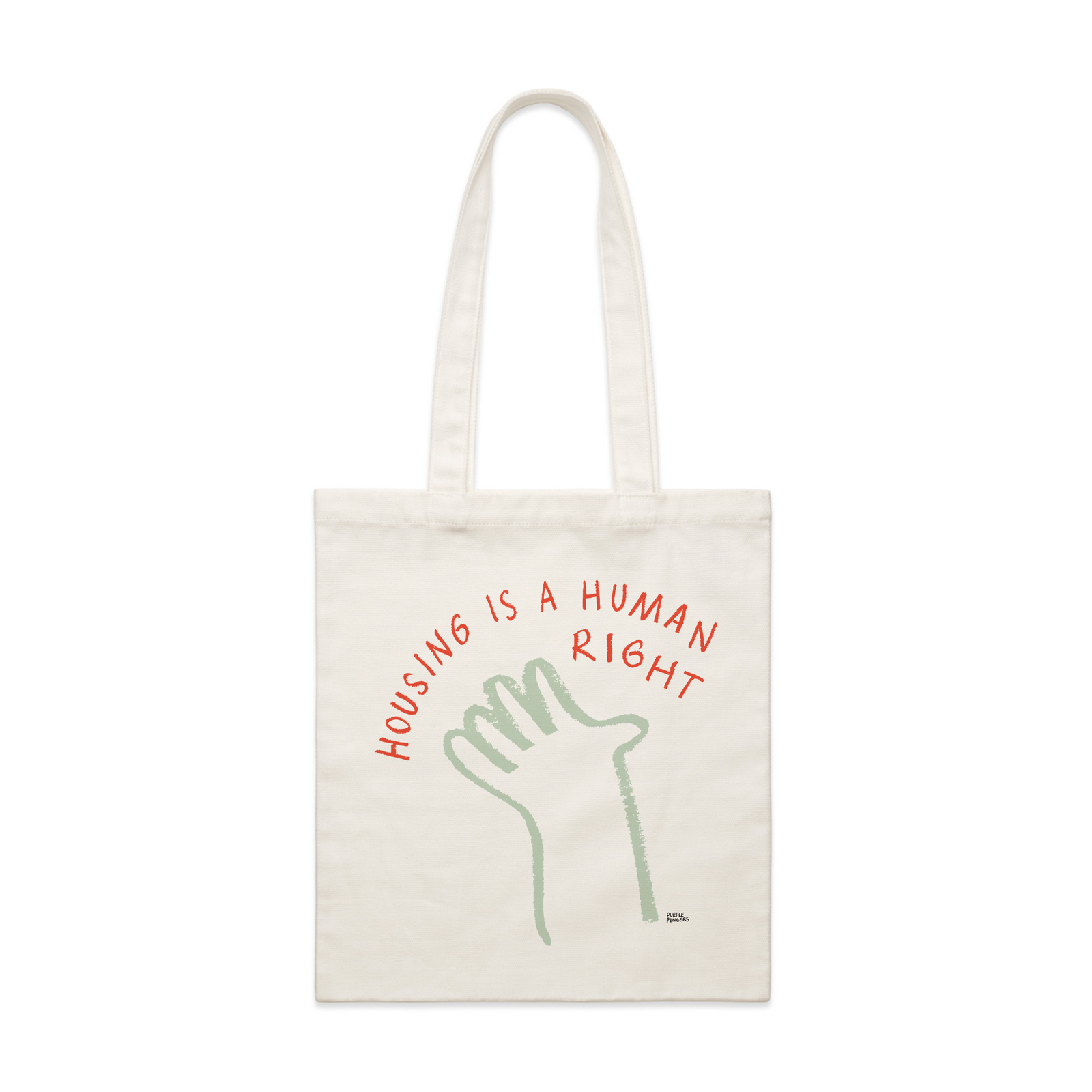 Cream parcel tote with Housing Hand Tote graphic by Lonely Kids Club