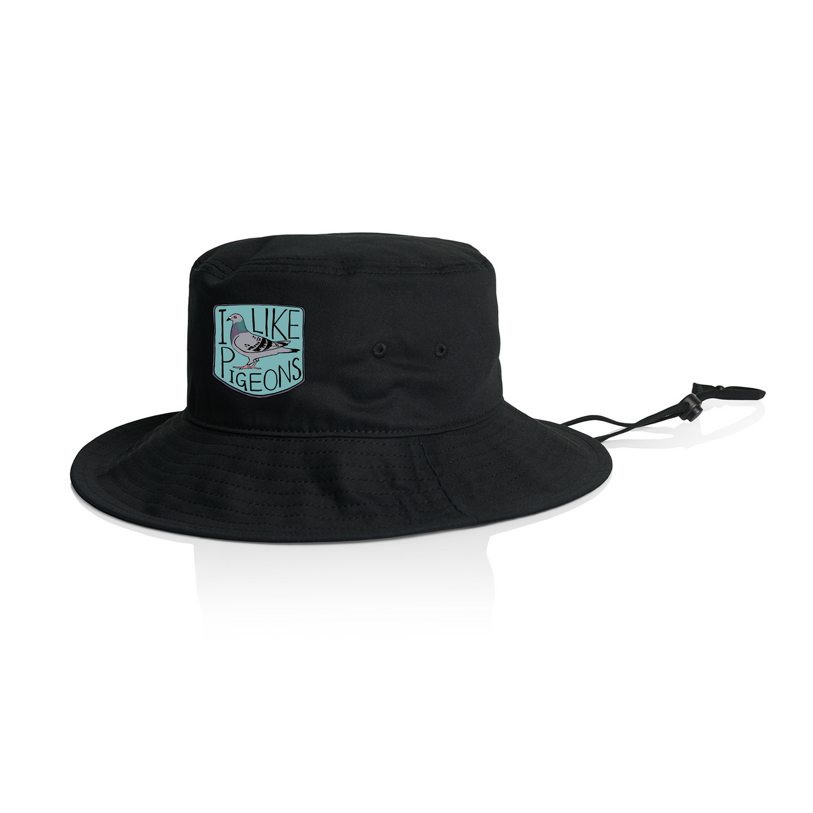 Black hat with I Like Pigeons Sun Hat graphic by Lonely Kids Club