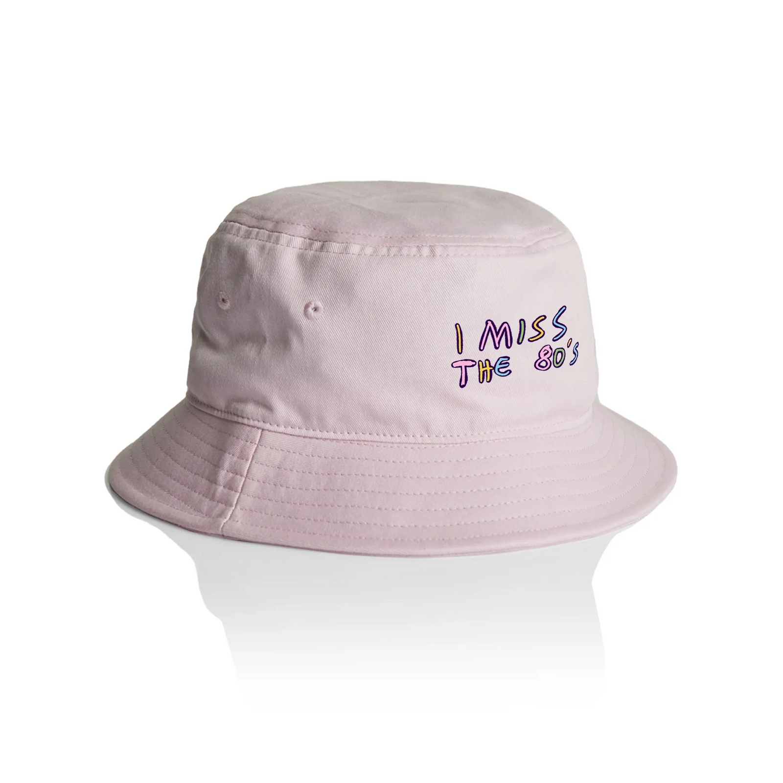 Orchid bucket hat with I Miss The 80s Bucket Hat graphic by Lonely Kids Club