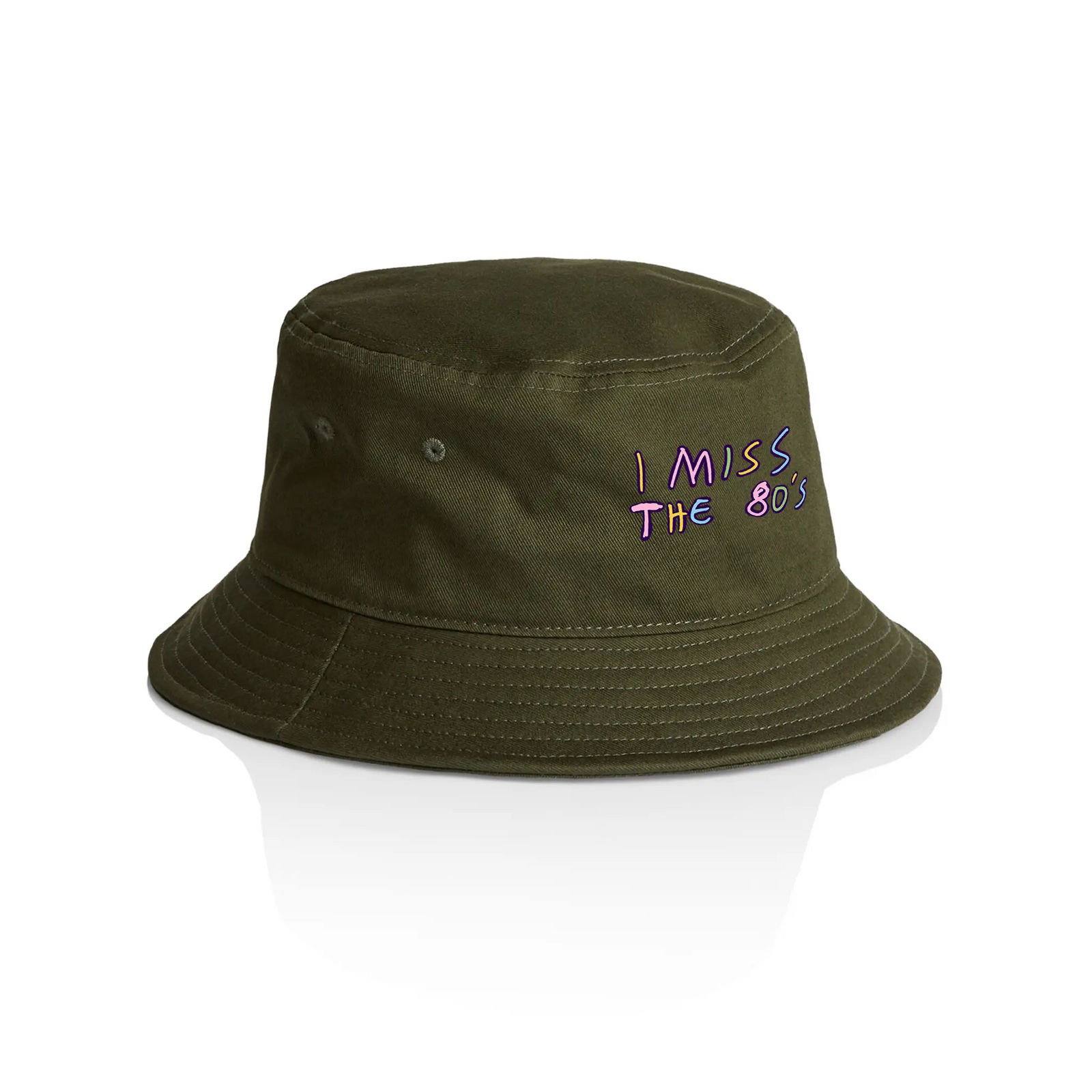 Army bucket hat with I Miss The 80s Bucket Hat graphic by Lonely Kids Club