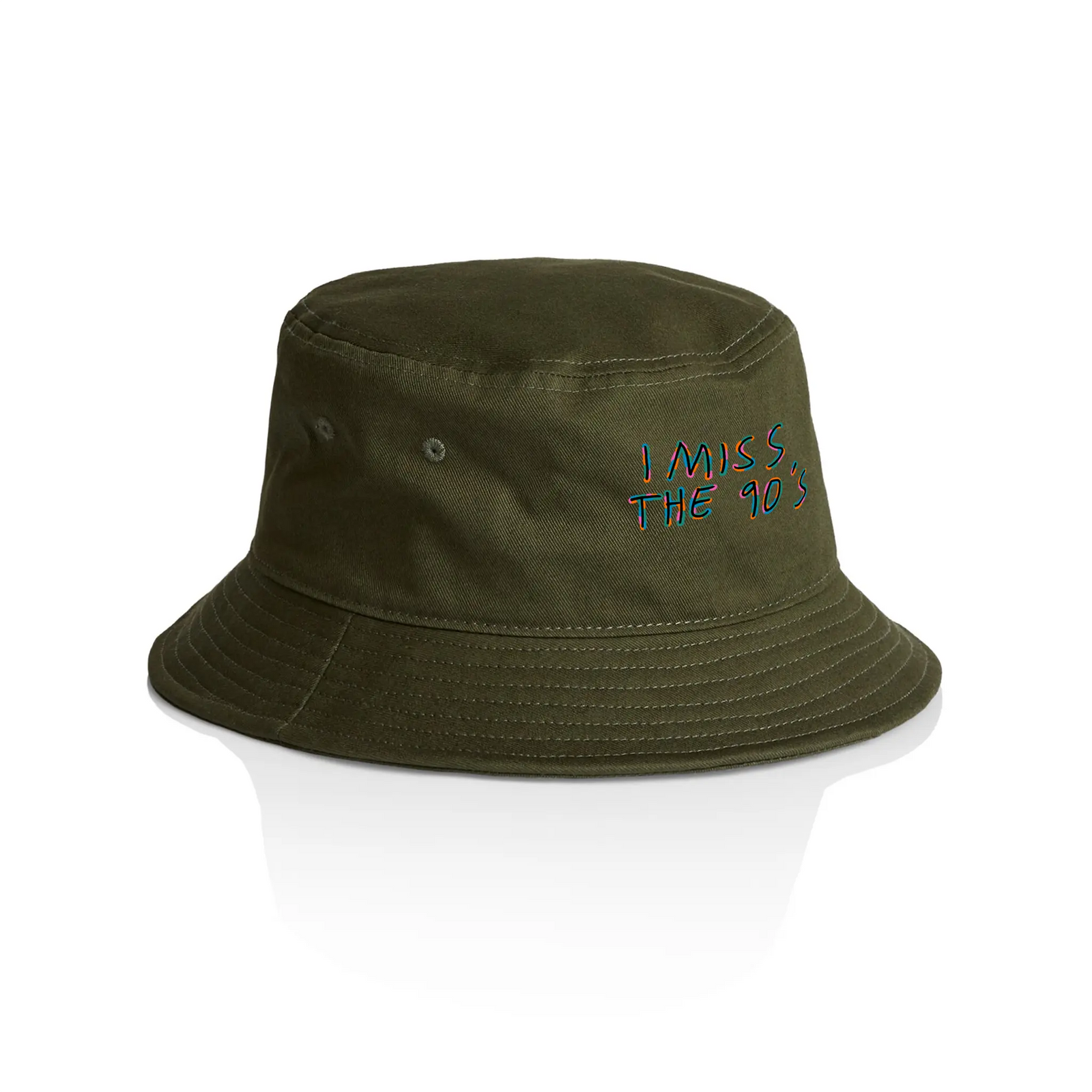 Army bucket hat with I Miss The 90s Bucket Hat graphic by Lonely Kids Club