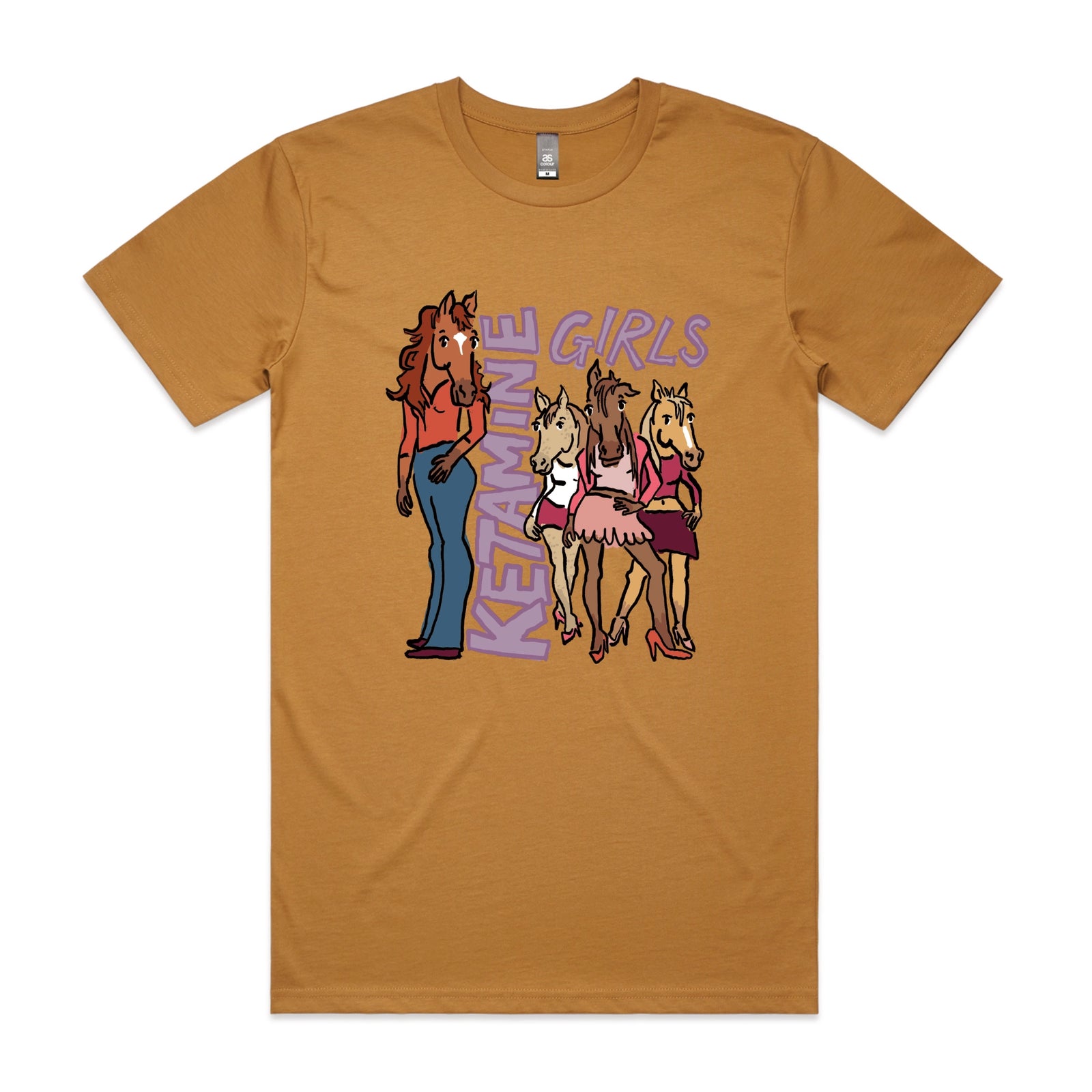 Camel unisex t-shirt with Ketamine Girls graphic by Lonely Kids Club