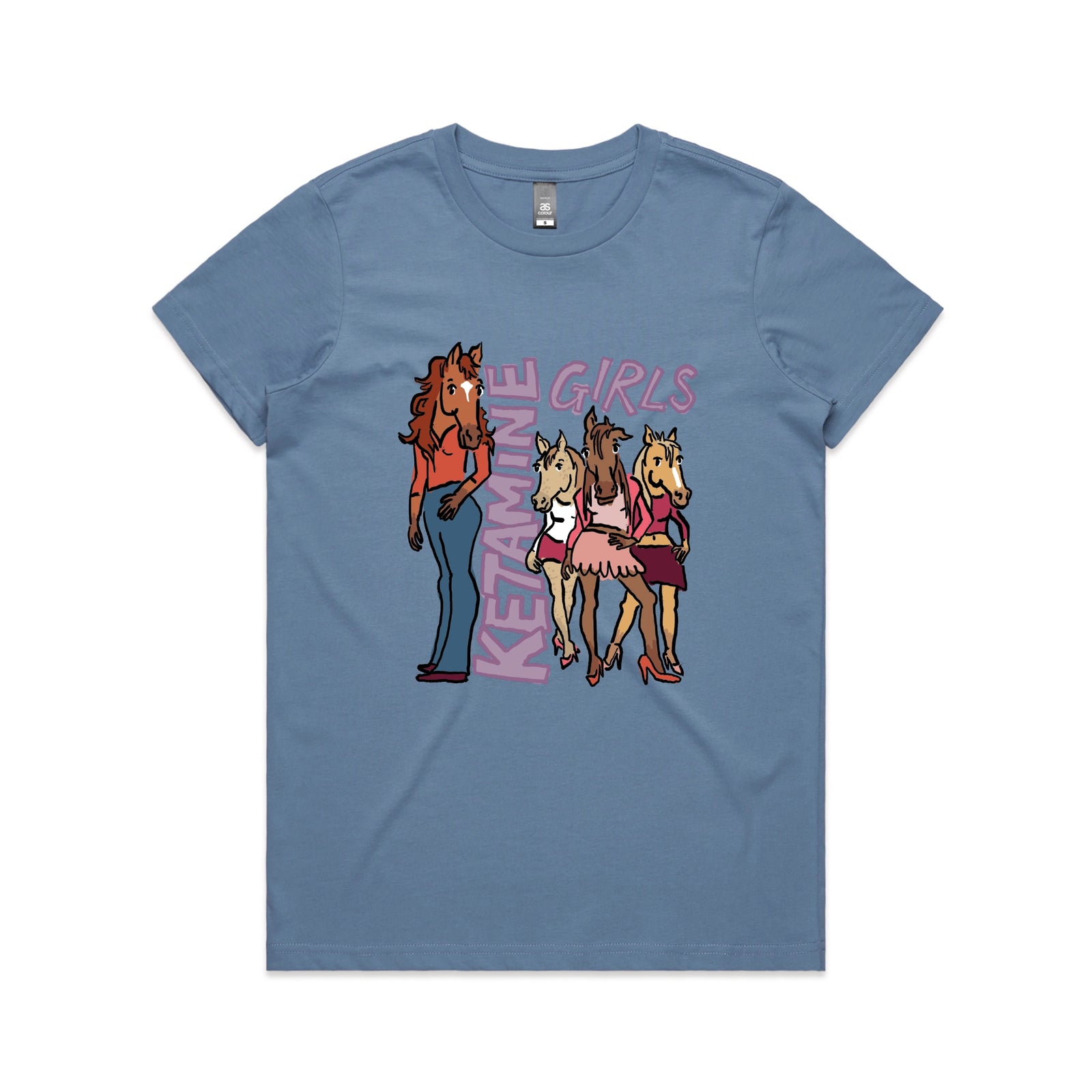 Carolina Blue fitted womens t-shirt with Ketamine Girls graphic by Lonely Kids Club