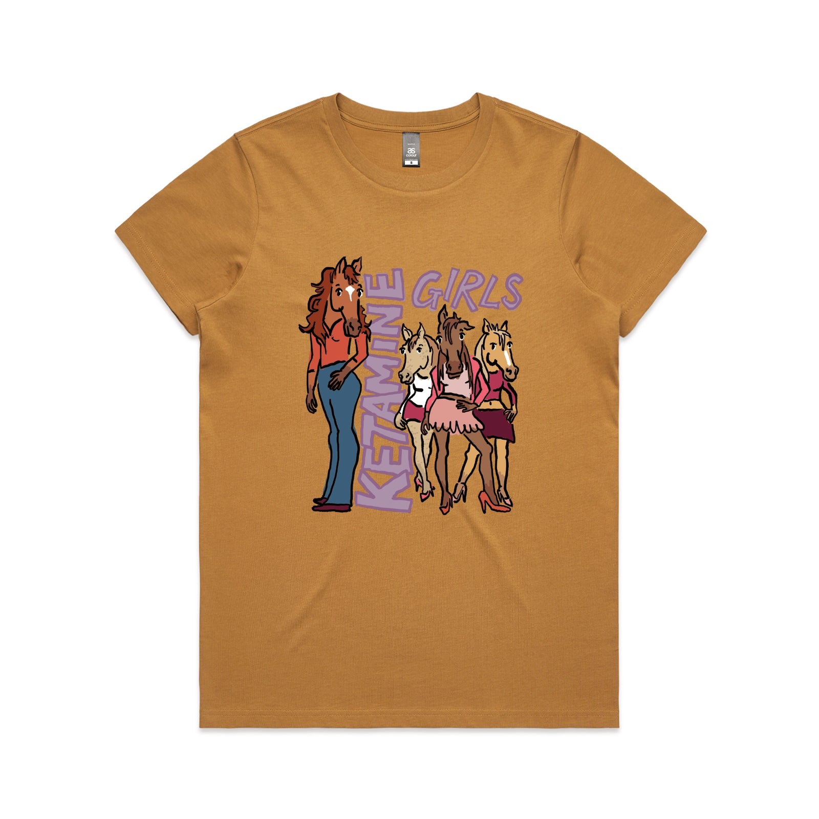 Camel fitted womens t-shirt with Ketamine Girls graphic by Lonely Kids Club