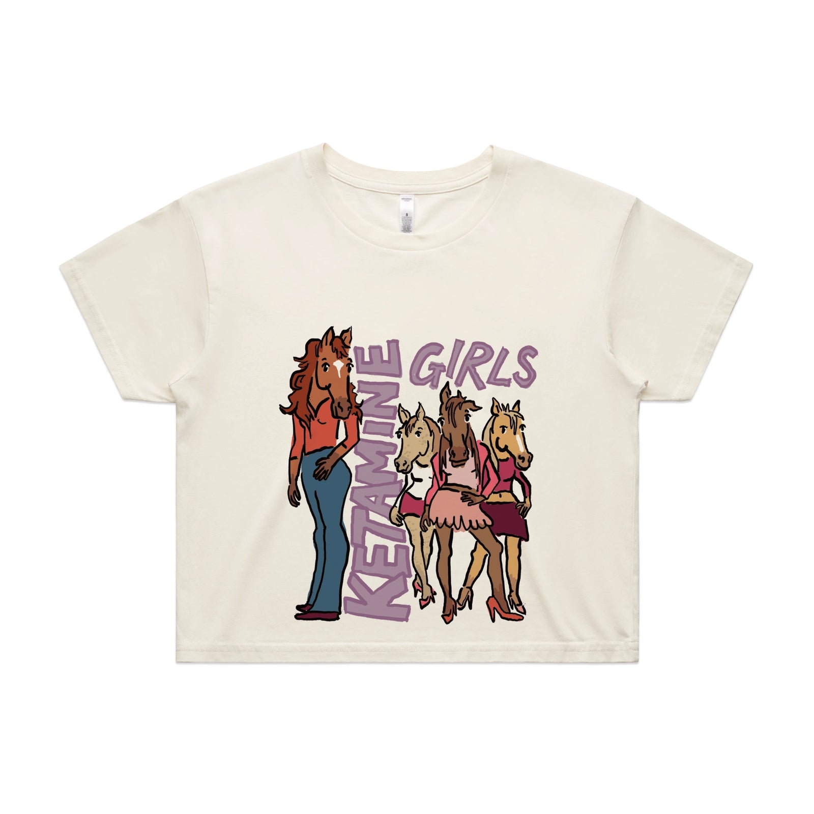 Ecru crop top with Ketamine Girls graphic by Lonely Kids Club