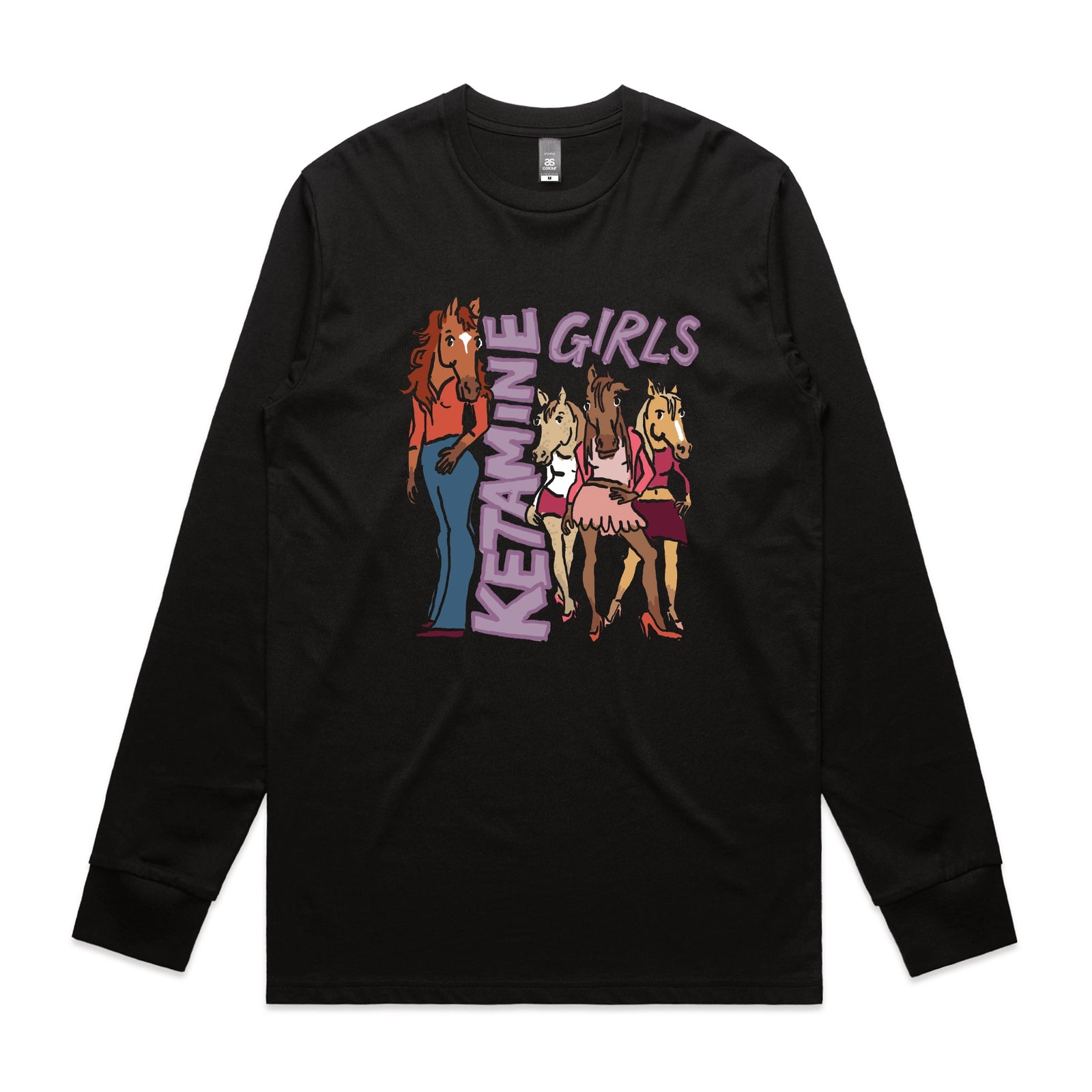 Black long sleeve t-shirt with Ketamine Girls graphic by Lonely Kids Club