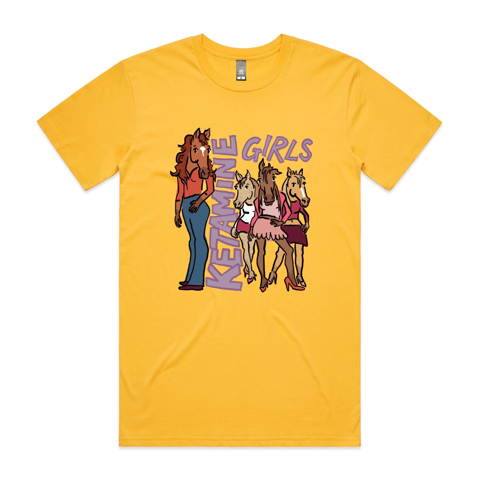 Yellow unisex t-shirt with Ketamine Girls graphic by Lonely Kids Club