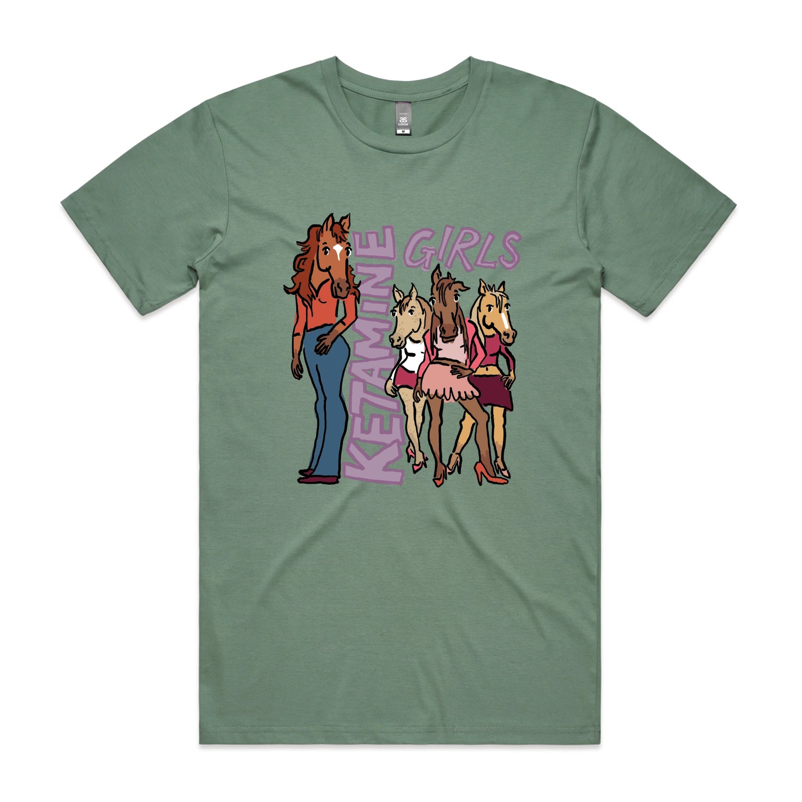 Sage unisex t-shirt with Ketamine Girls graphic by Lonely Kids Club