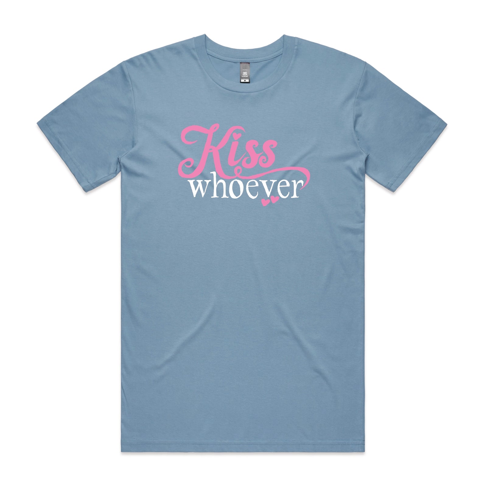 Carolina Blue unisex t-shirt with Kiss Whoever graphic by Lonely Kids Club