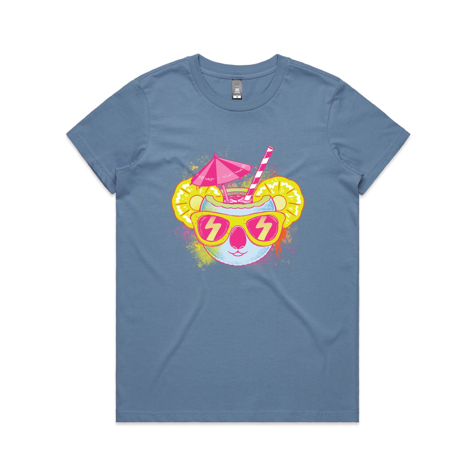 Carolina Blue fitted womens t-shirt with Piña Koala graphic by Lonely Kids Club