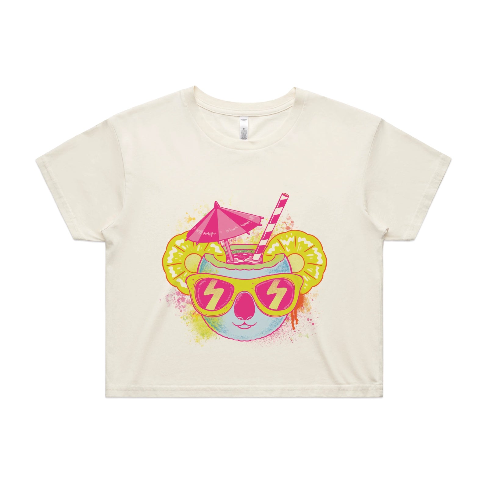 Ecru crop top with Piña Koala graphic by Lonely Kids Club