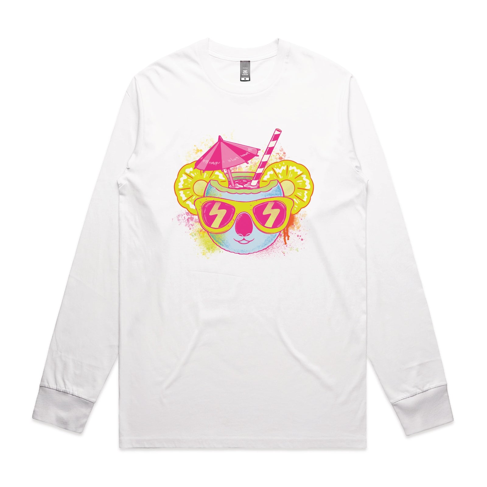 White long sleeve t-shirt with Piña Koala graphic by Lonely Kids Club
