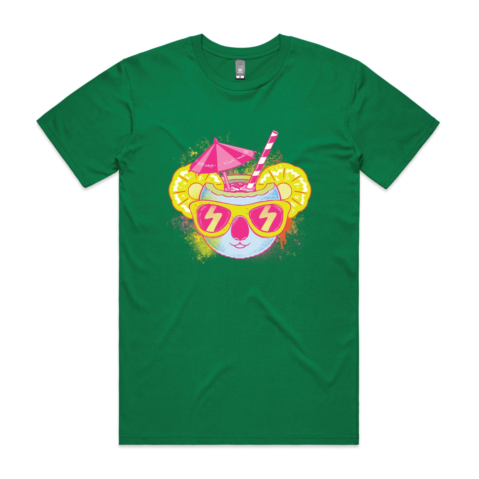 Green unisex t-shirt with Piña Koala graphic by Lonely Kids Club