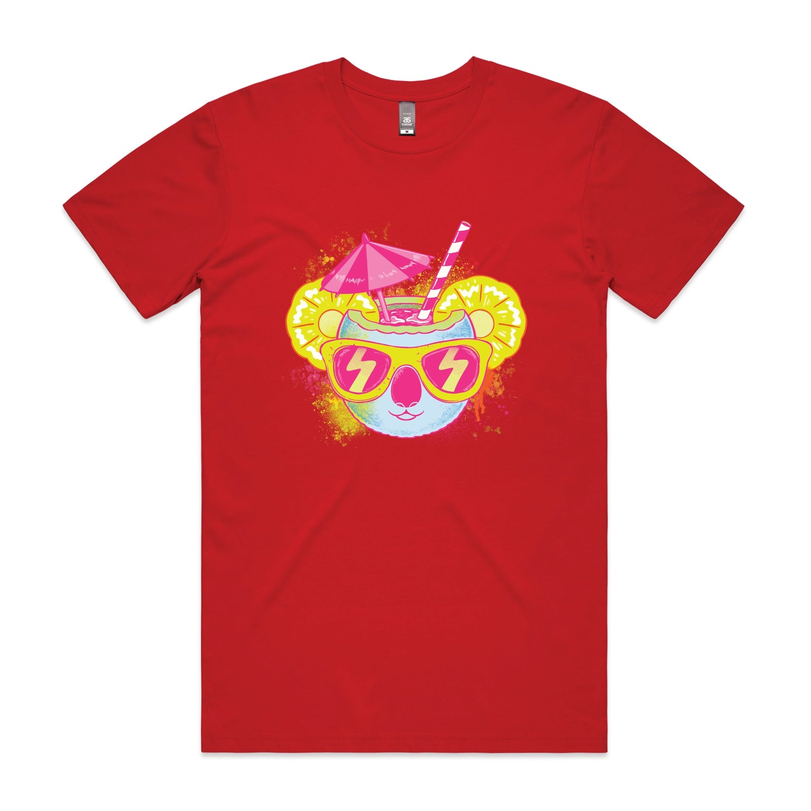 Red unisex t-shirt with Piña Koala graphic by Lonely Kids Club