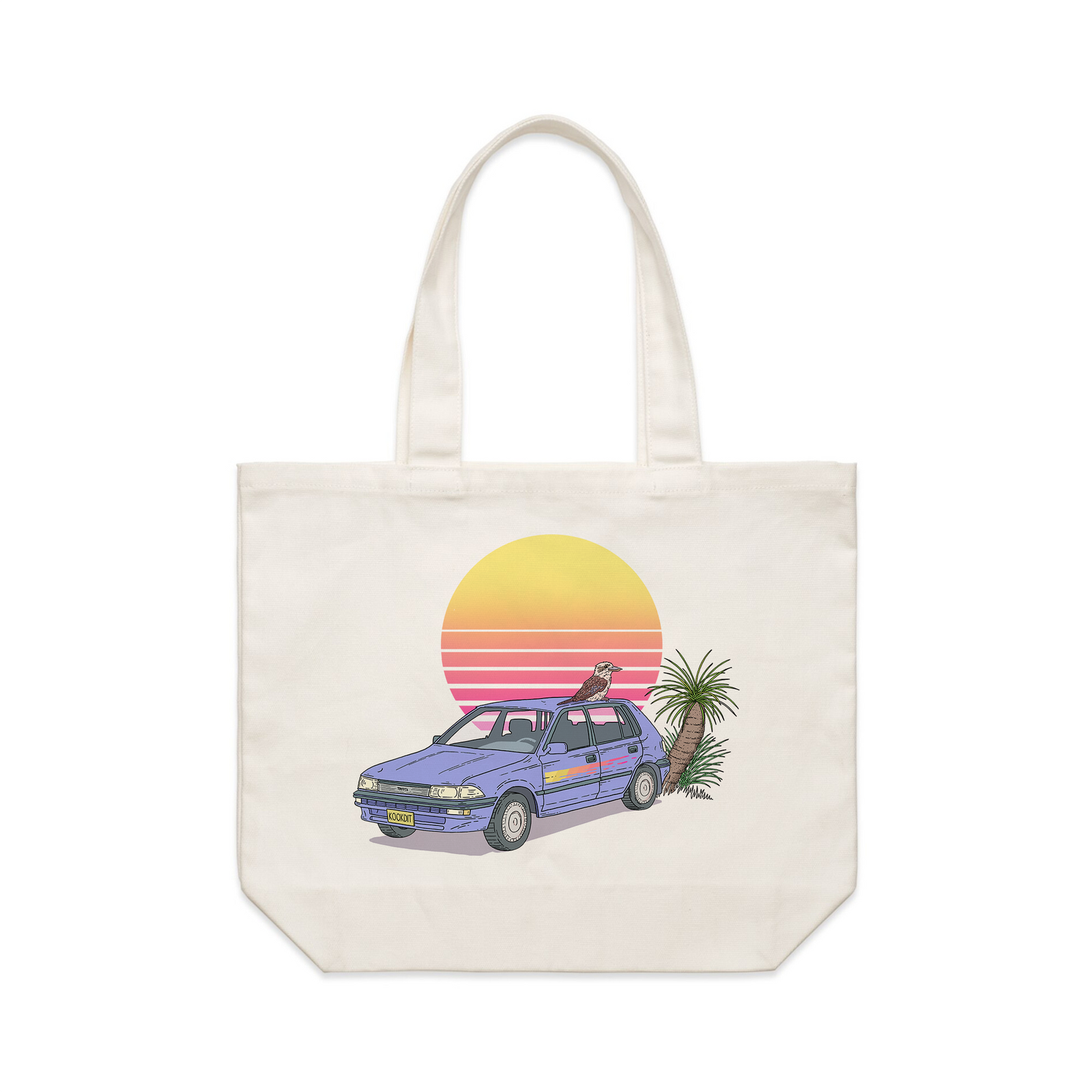 Cream shoulder tote with Kookaburra Corolla Tote graphic by Lonely Kids Club