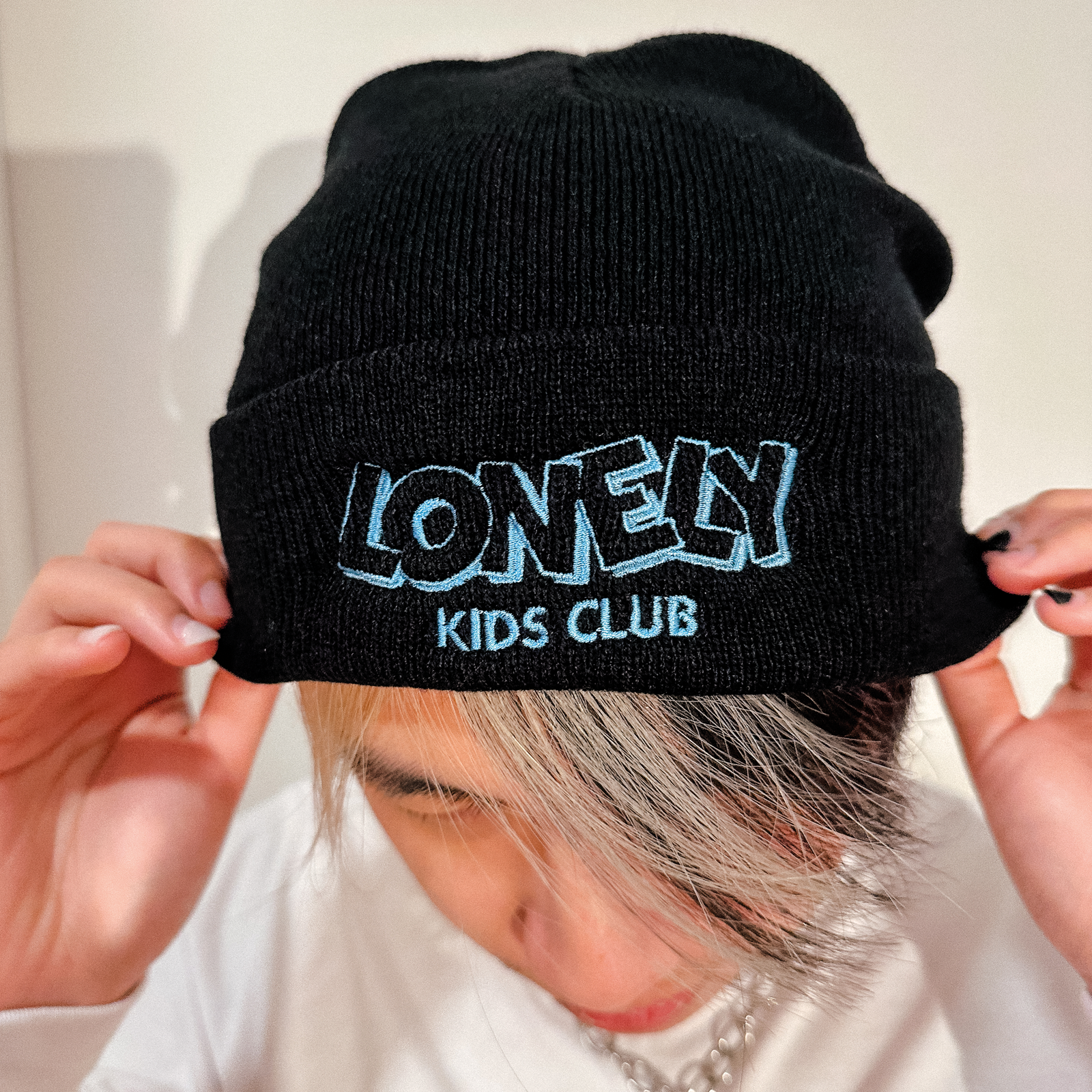 Black beanie with LKC Logo Beanie graphic by Lonely Kids Club