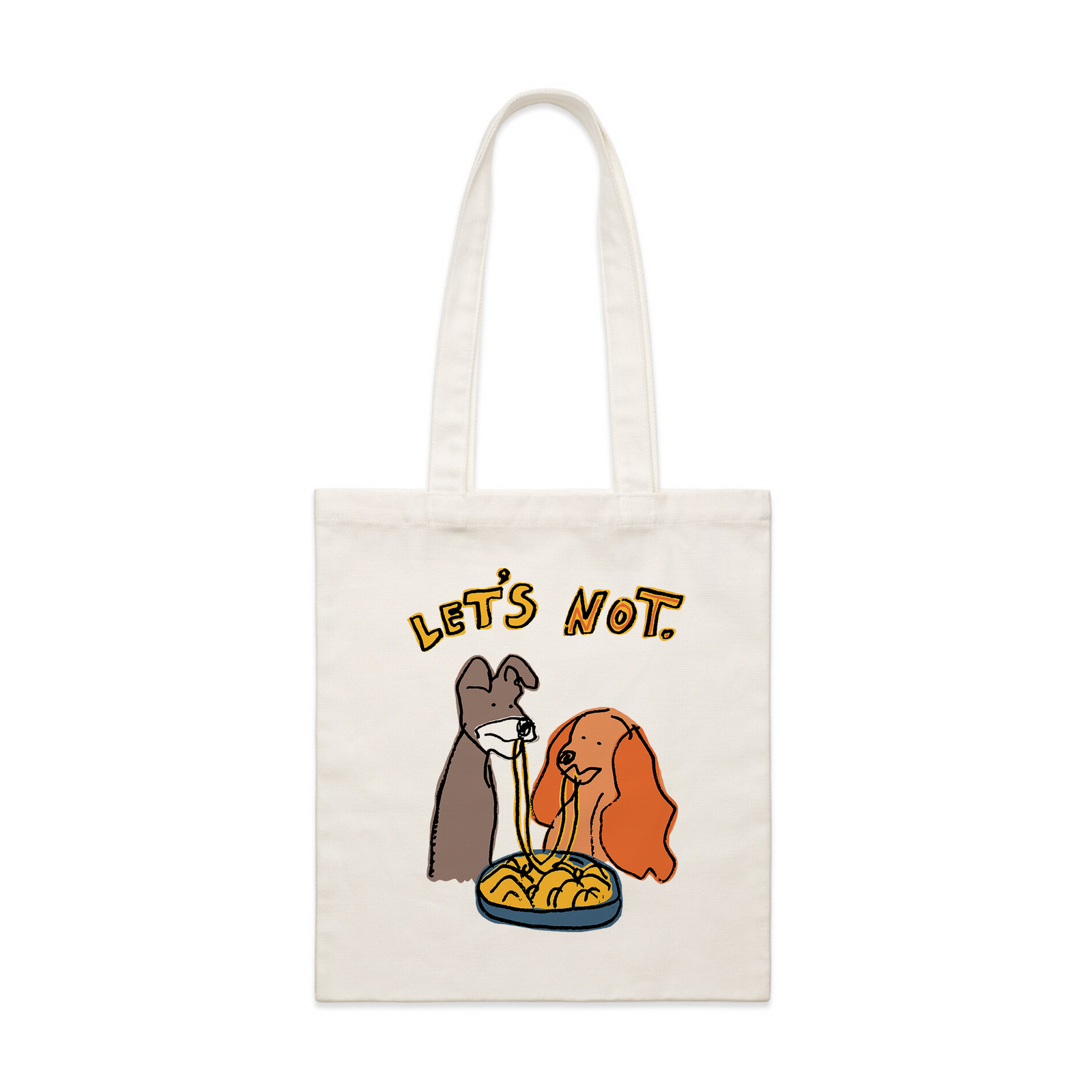 Cream parcel tote with Let's Not Tote graphic by Lonely Kids Club