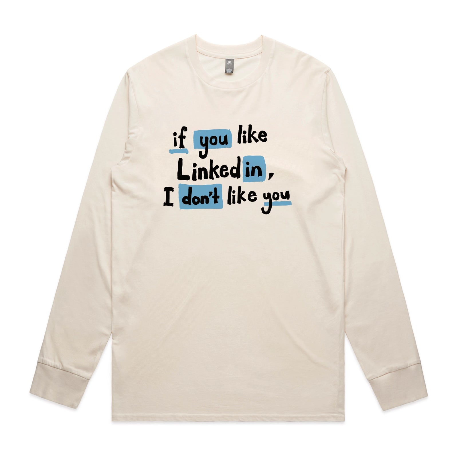 Ecru long sleeve t-shirt with LinkedIn graphic by Lonely Kids Club