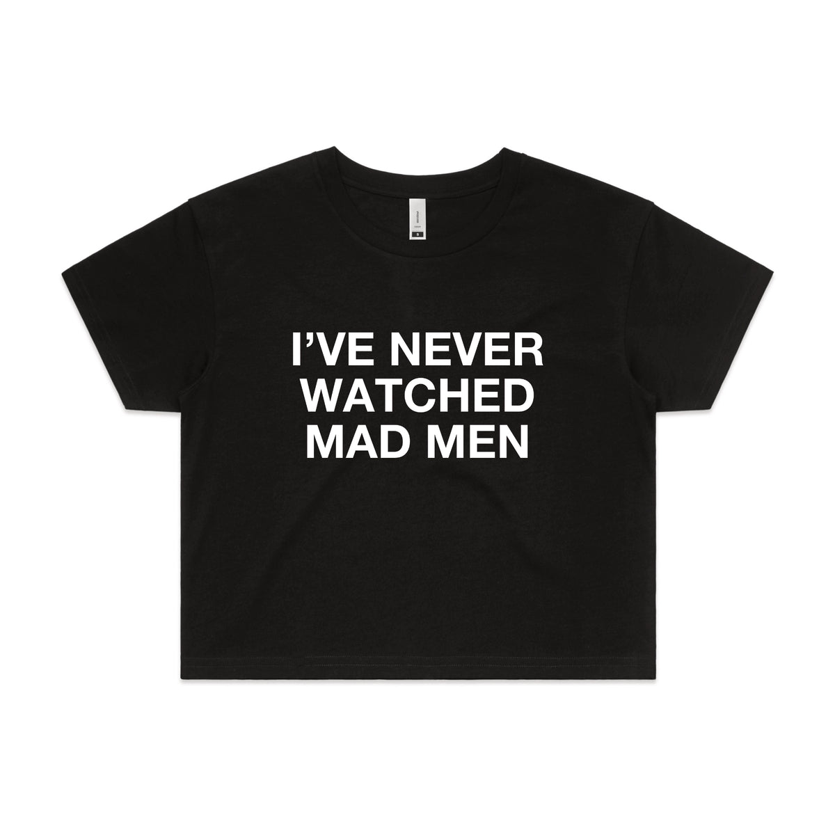 Black crop top with Mad Men TV design from Lonely Kids Club