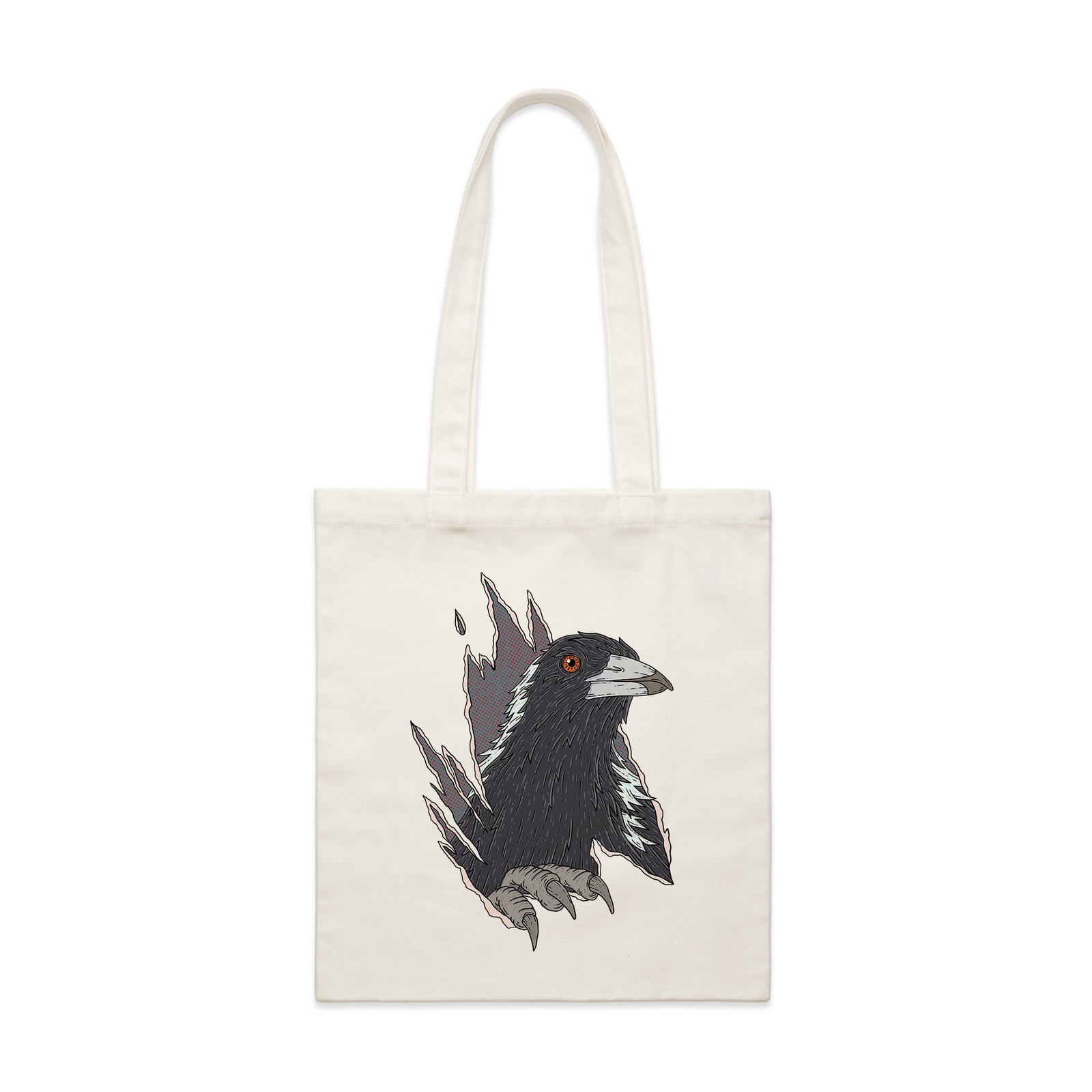 Cream parcel tote with Magpie Attack Tote graphic by Lonely Kids Club