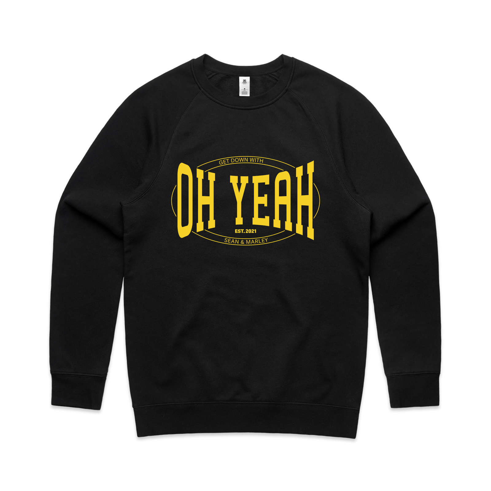 Black regular jumper with Oh Yeah Jumper graphic by Lonely Kids Club