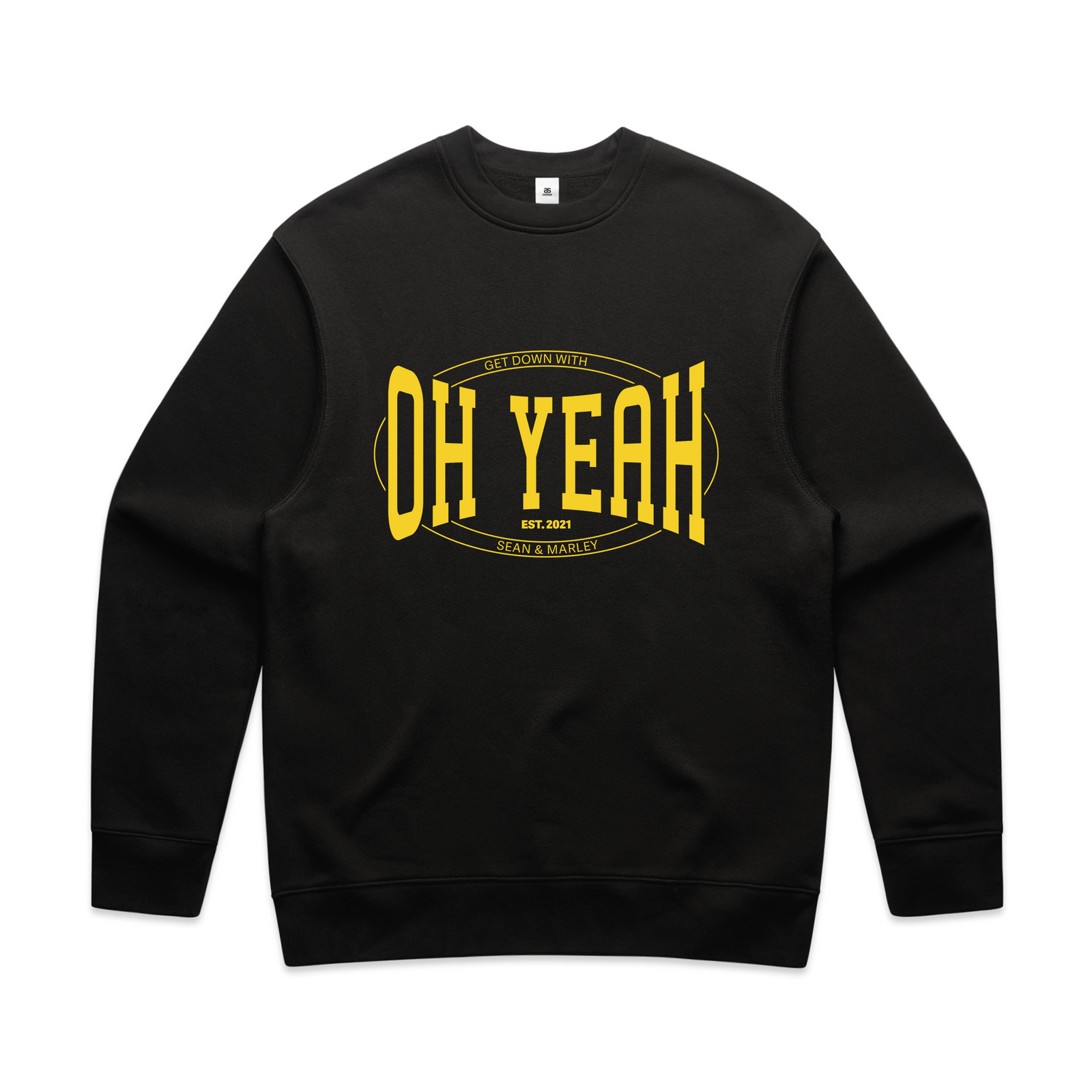 Black oversized jumper with Oh Yeah Jumper graphic by Lonely Kids Club