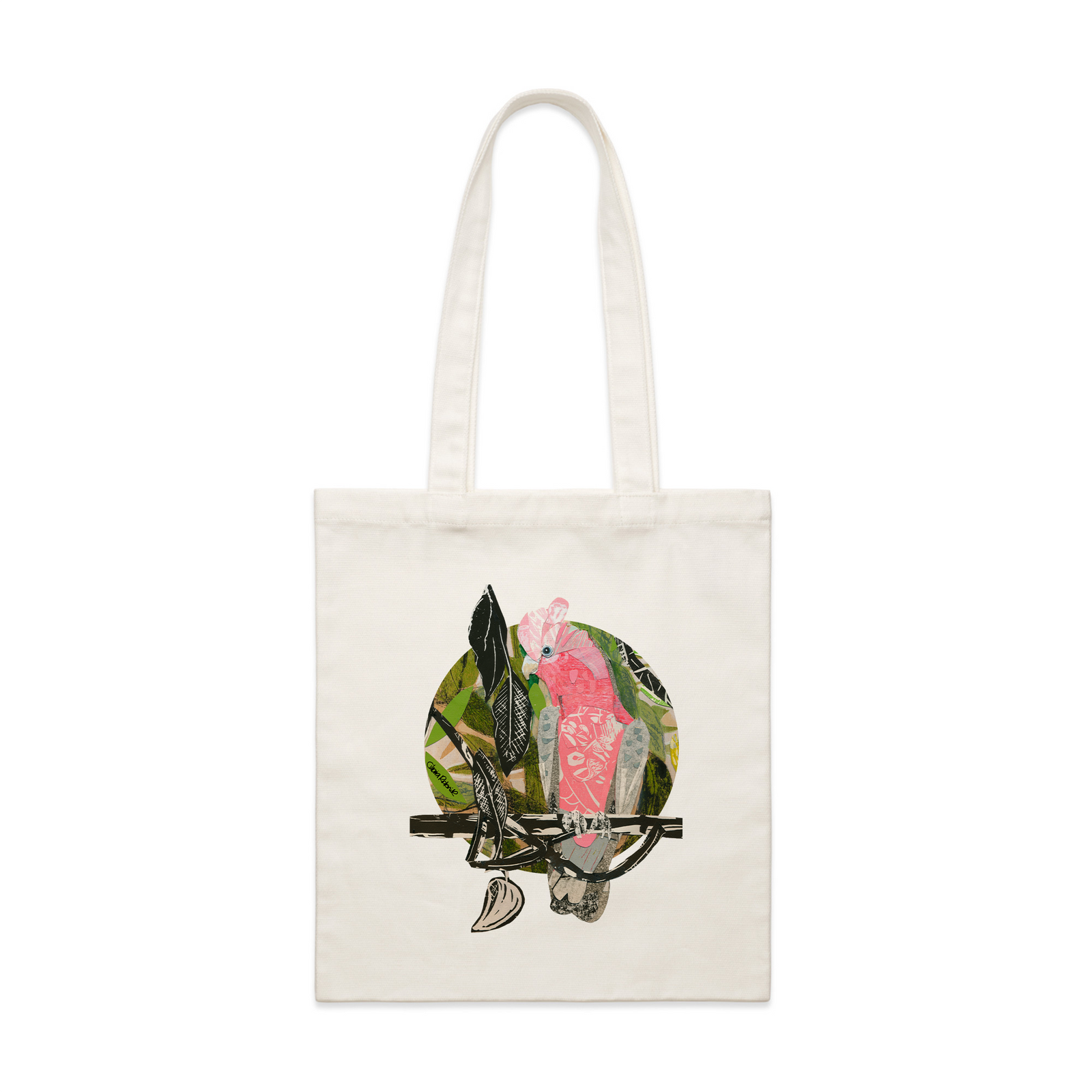 Cream parcel tote with Paper Galah Tote graphic by Lonely Kids Club