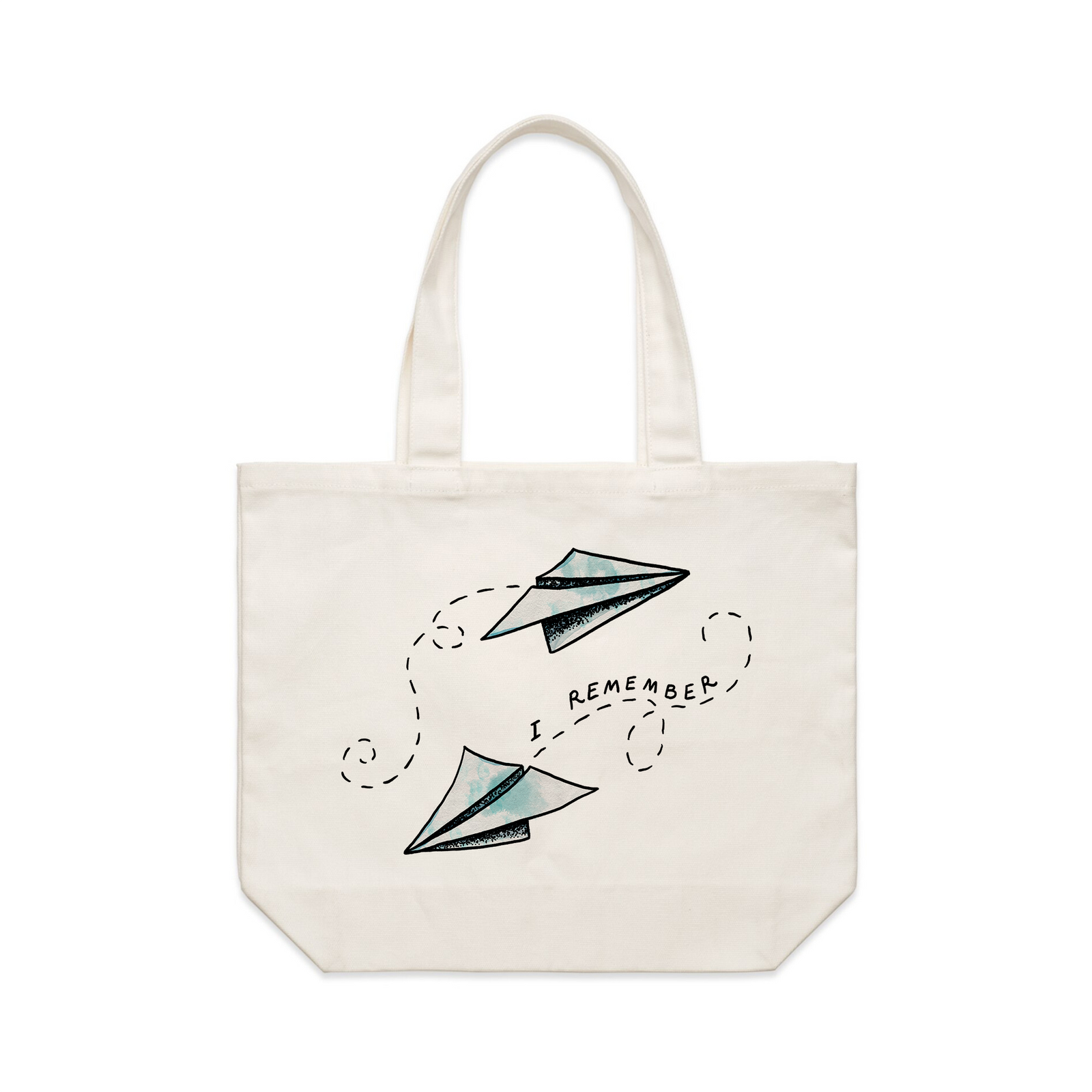 Cream shoulder tote with Paper Planes Tote graphic by Lonely Kids Club