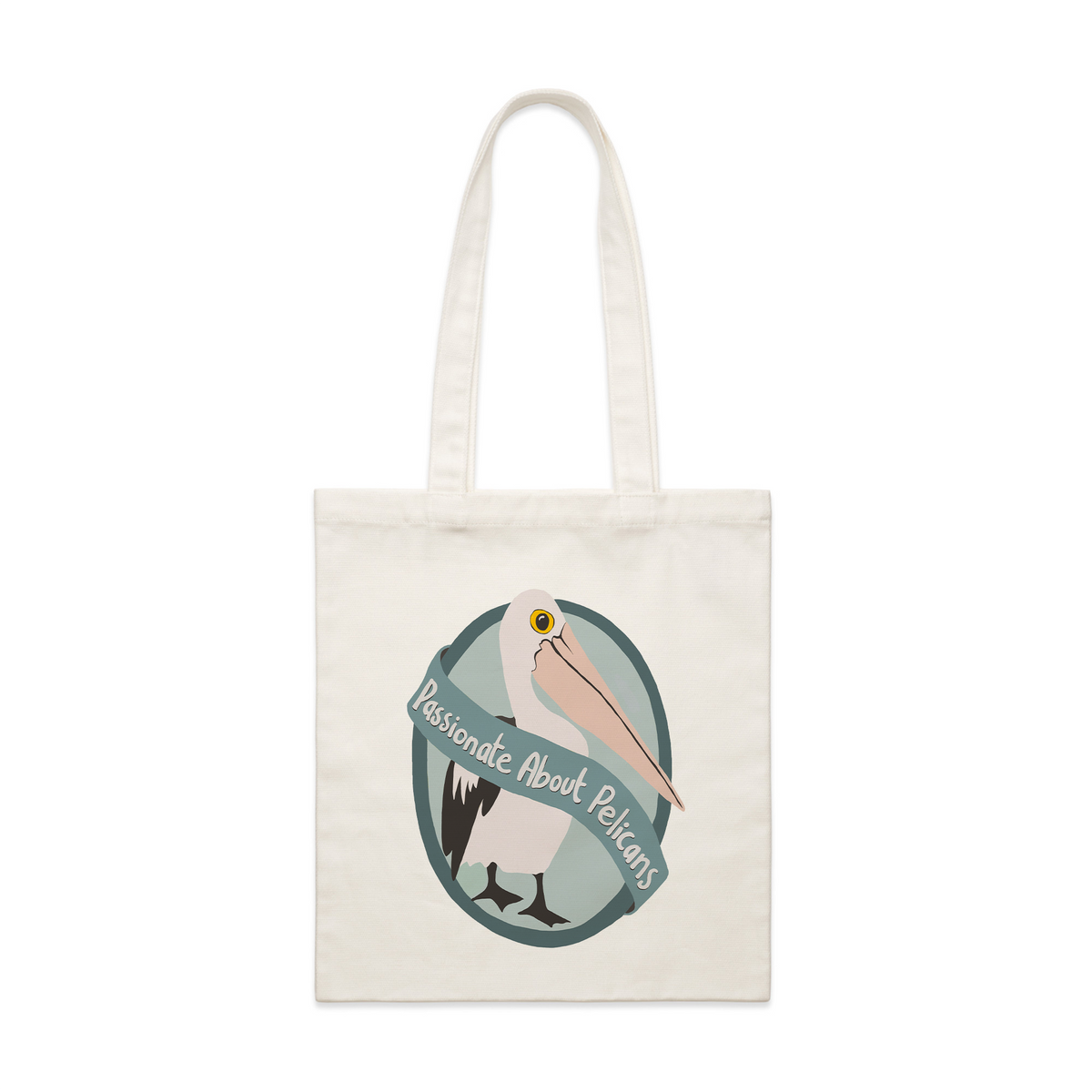 Cream parcel tote with Passionate About Pelicans Tote graphic by Lonely Kids Club