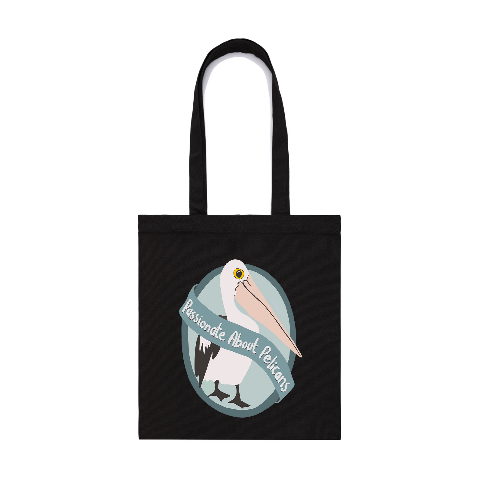 Black parcel tote with Passionate About Pelicans Tote graphic by Lonely Kids Club