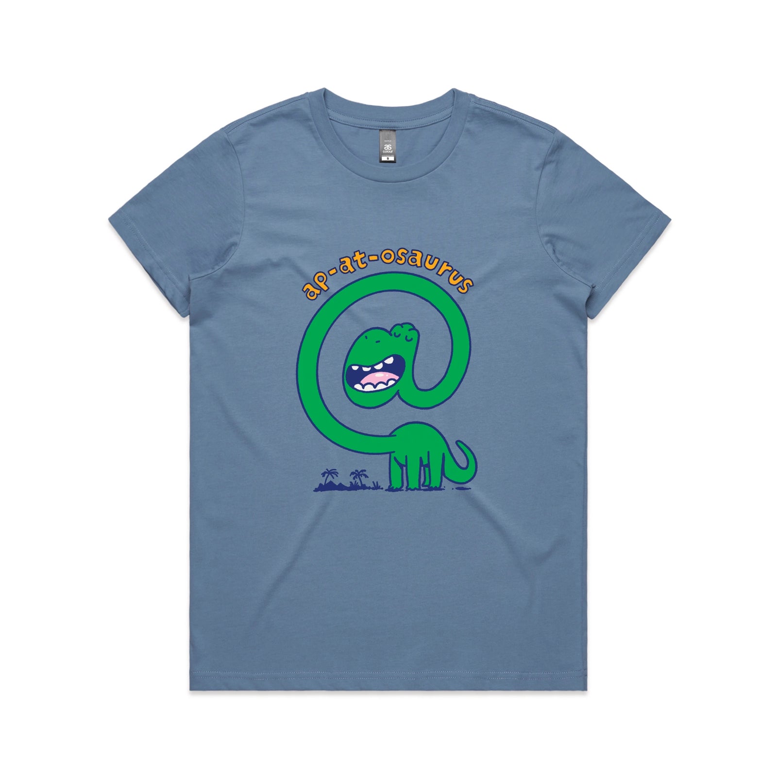 Carolina Blue fitted womens t-shirt with Ap-at-osaurus graphic by Lonely Kids Club