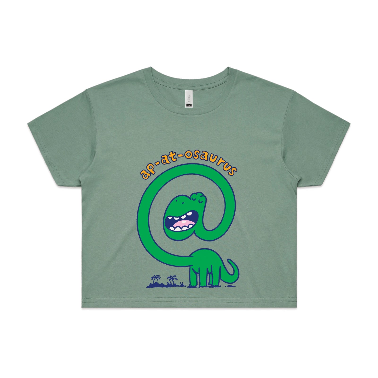Sage crop top with Ap-at-osaurus graphic by Lonely Kids Club