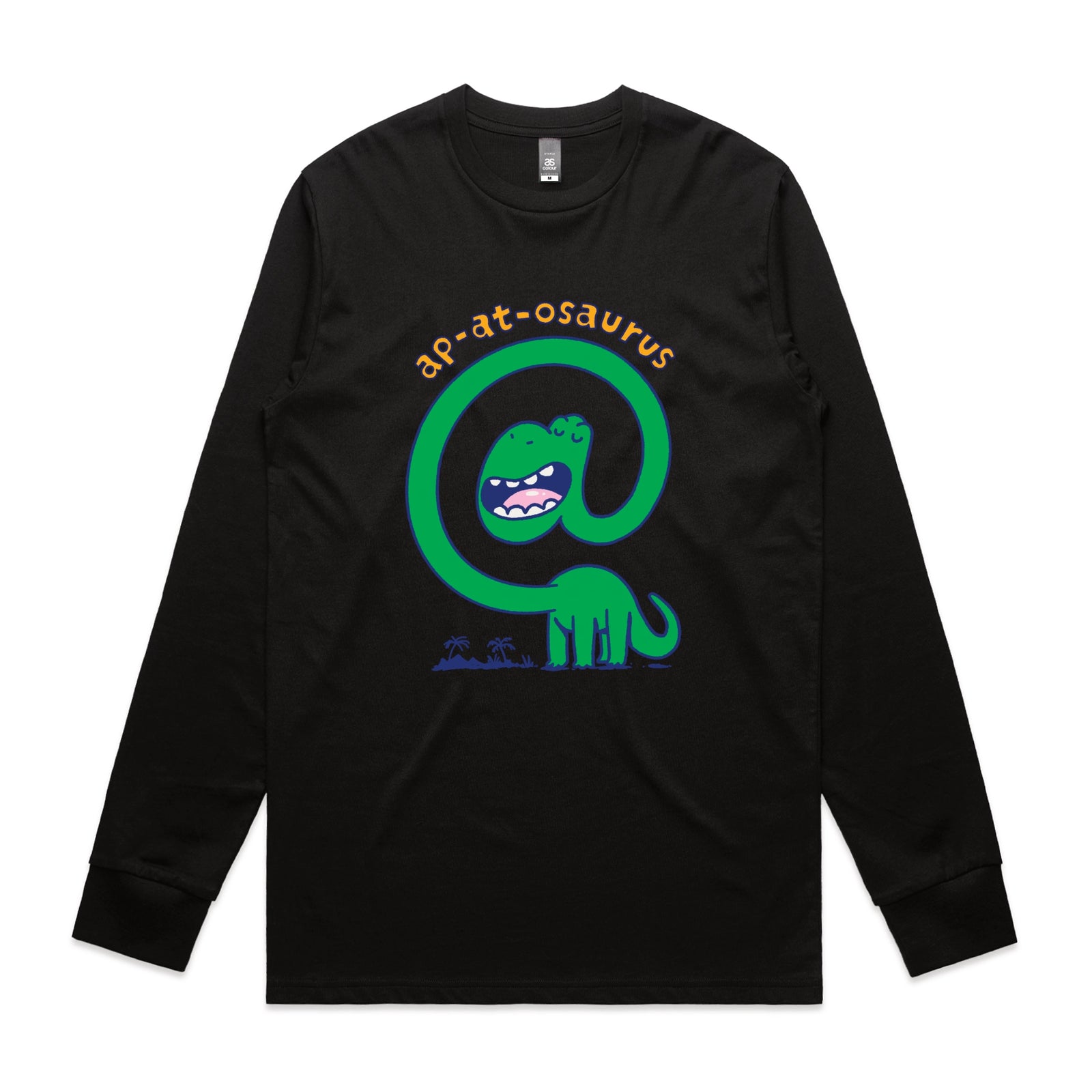 Black long sleeve t-shirt with Ap-at-osaurus graphic by Lonely Kids Club