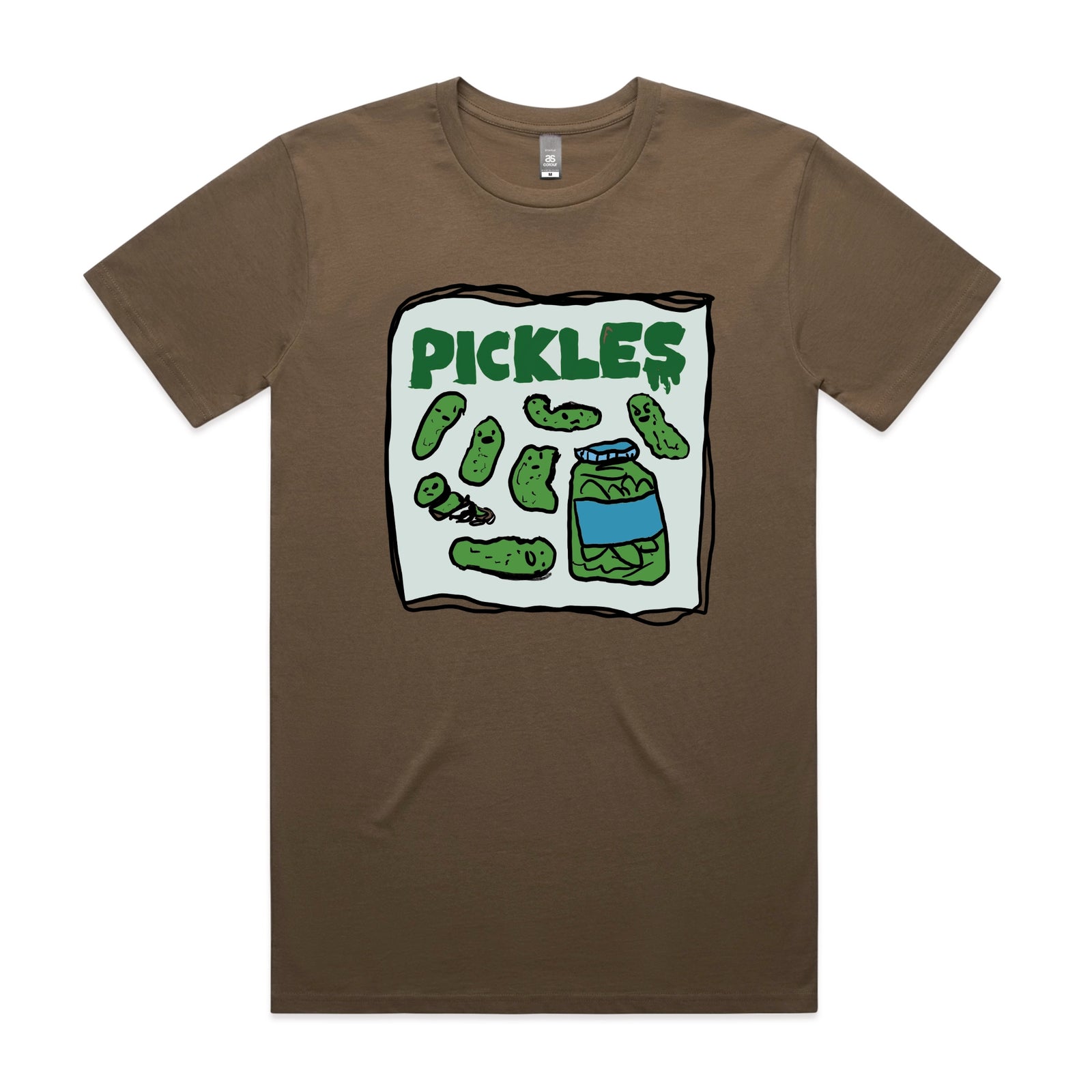 Walnut unisex t-shirt with Pickles graphic by Lonely Kids Club