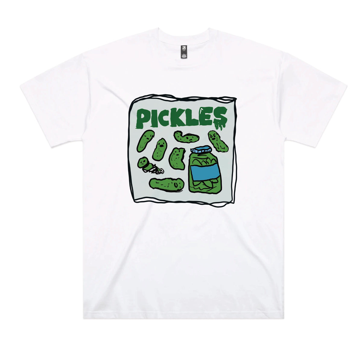 White oversized t-shirt with Pickles graphic by Lonely Kids Club