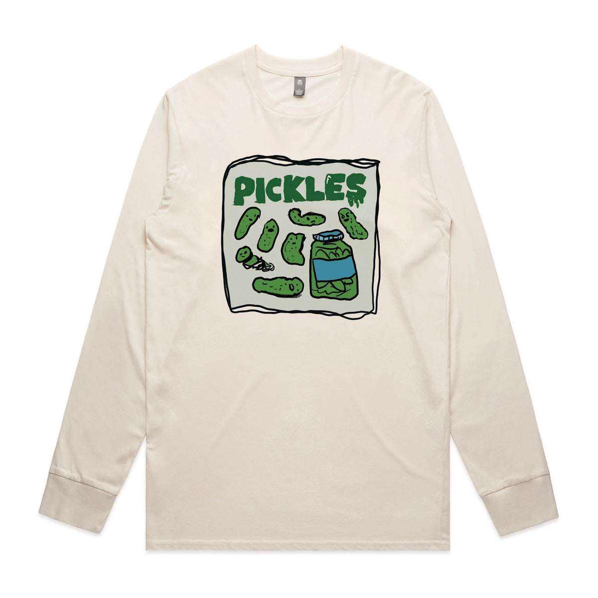 Ecru long sleeve t-shirt with Pickles graphic by Lonely Kids Club