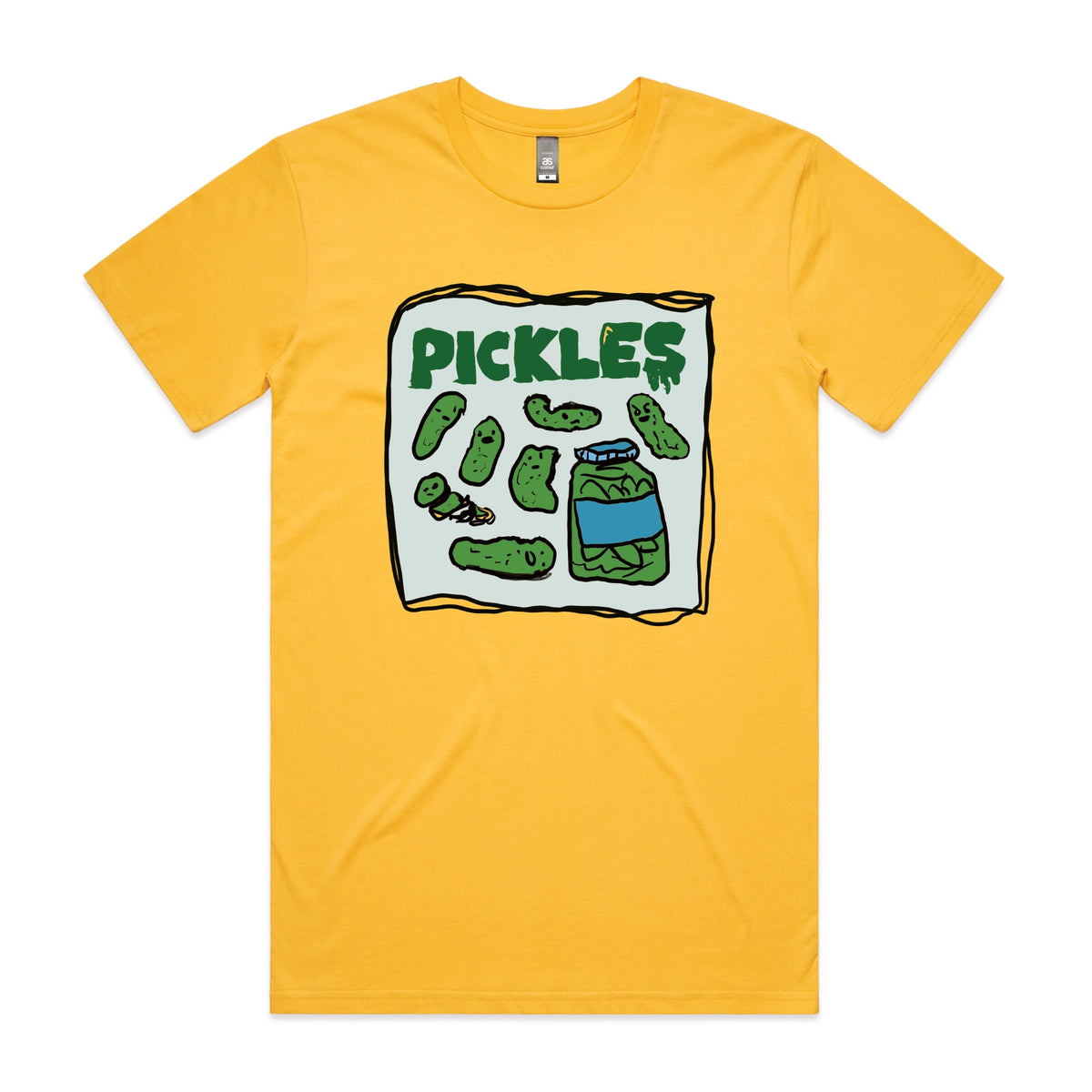 Yellow unisex t-shirt with Pickles graphic by Lonely Kids Club