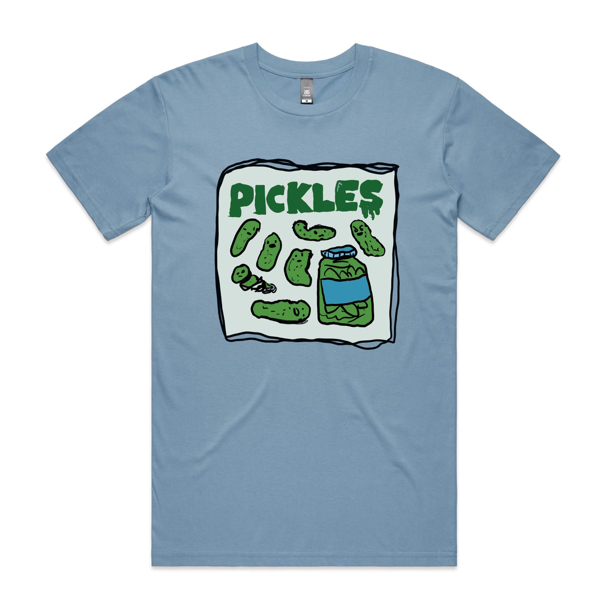 Carolina Blue unisex t-shirt with Pickles graphic by Lonely Kids Club