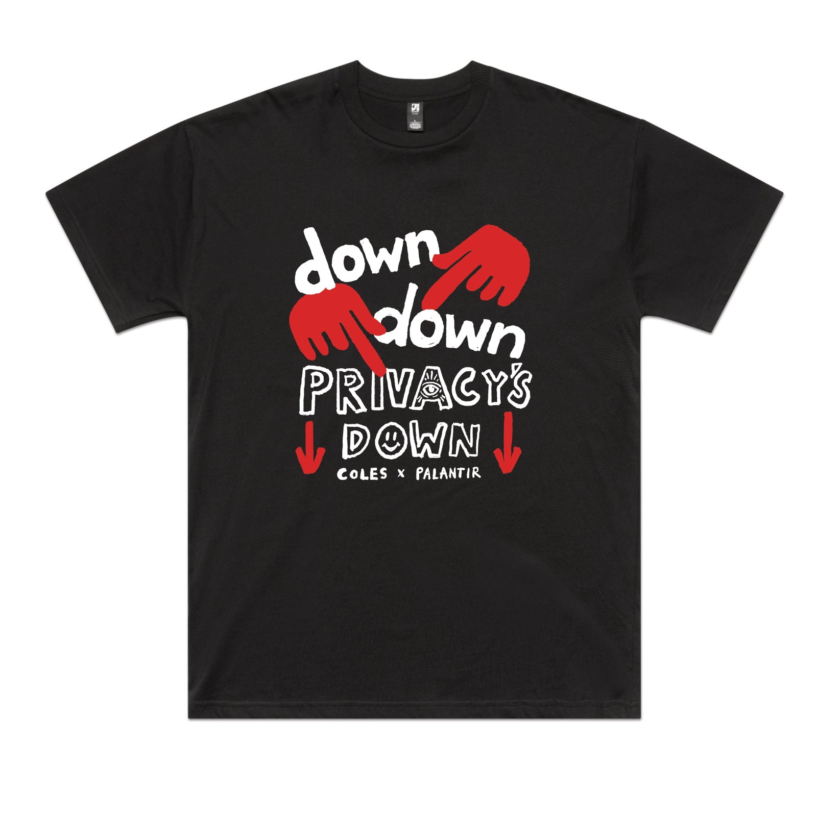 Black oversized t-shirt with Privacy's Down graphic by Lonely Kids Club