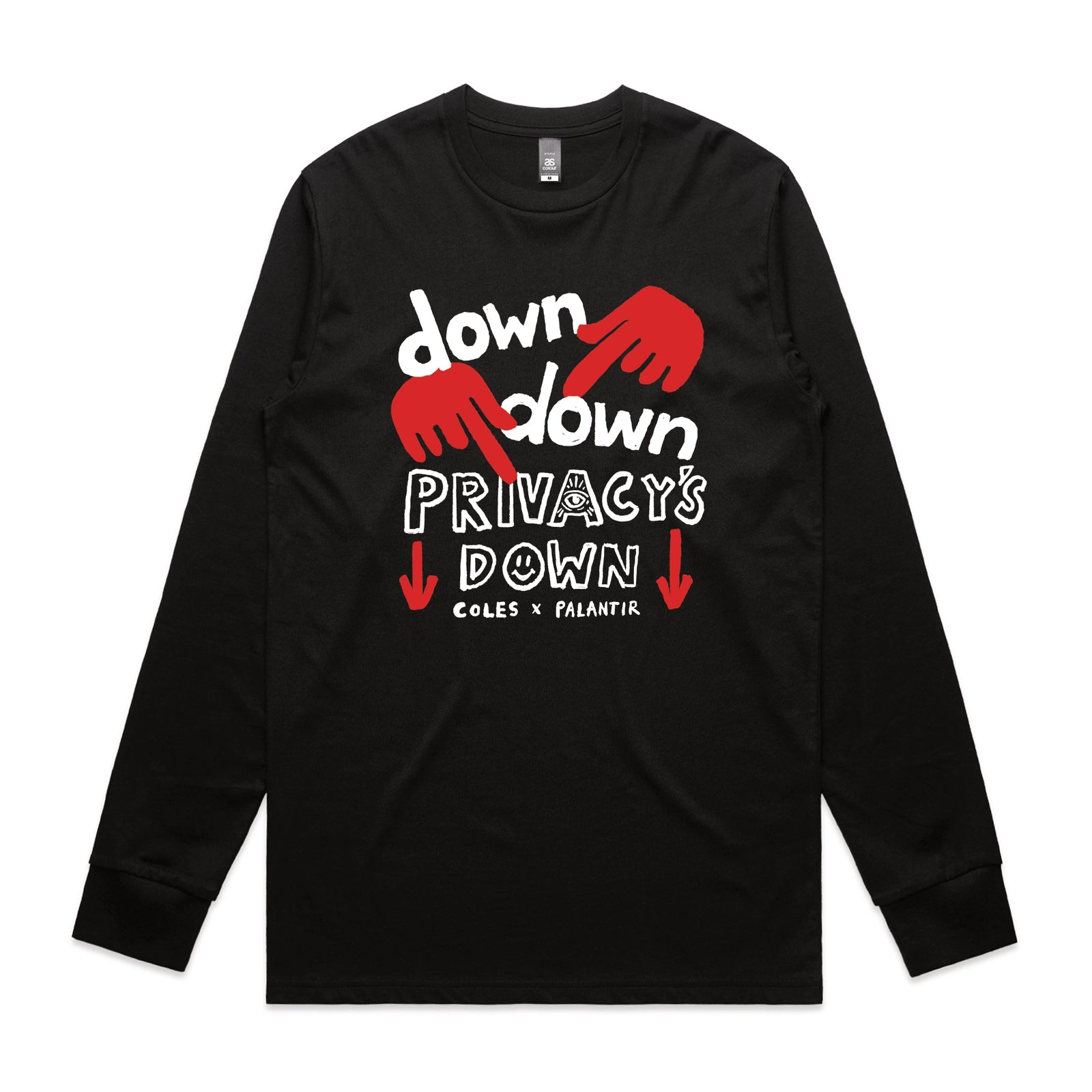 Black long sleeve t-shirt with Privacy's Down graphic by Lonely Kids Club