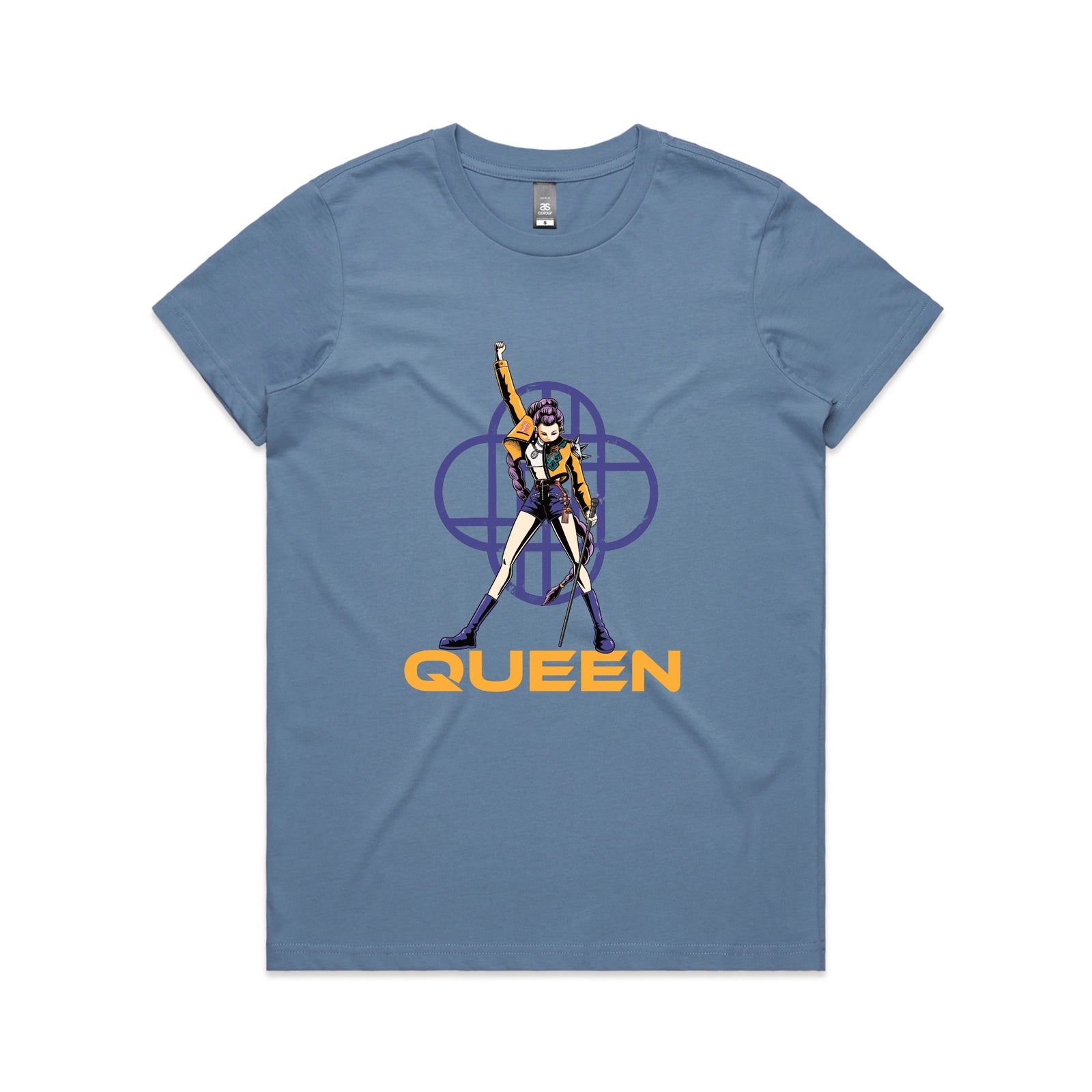 Carolina Blue fitted womens t-shirt with Queen graphic by Lonely Kids Club