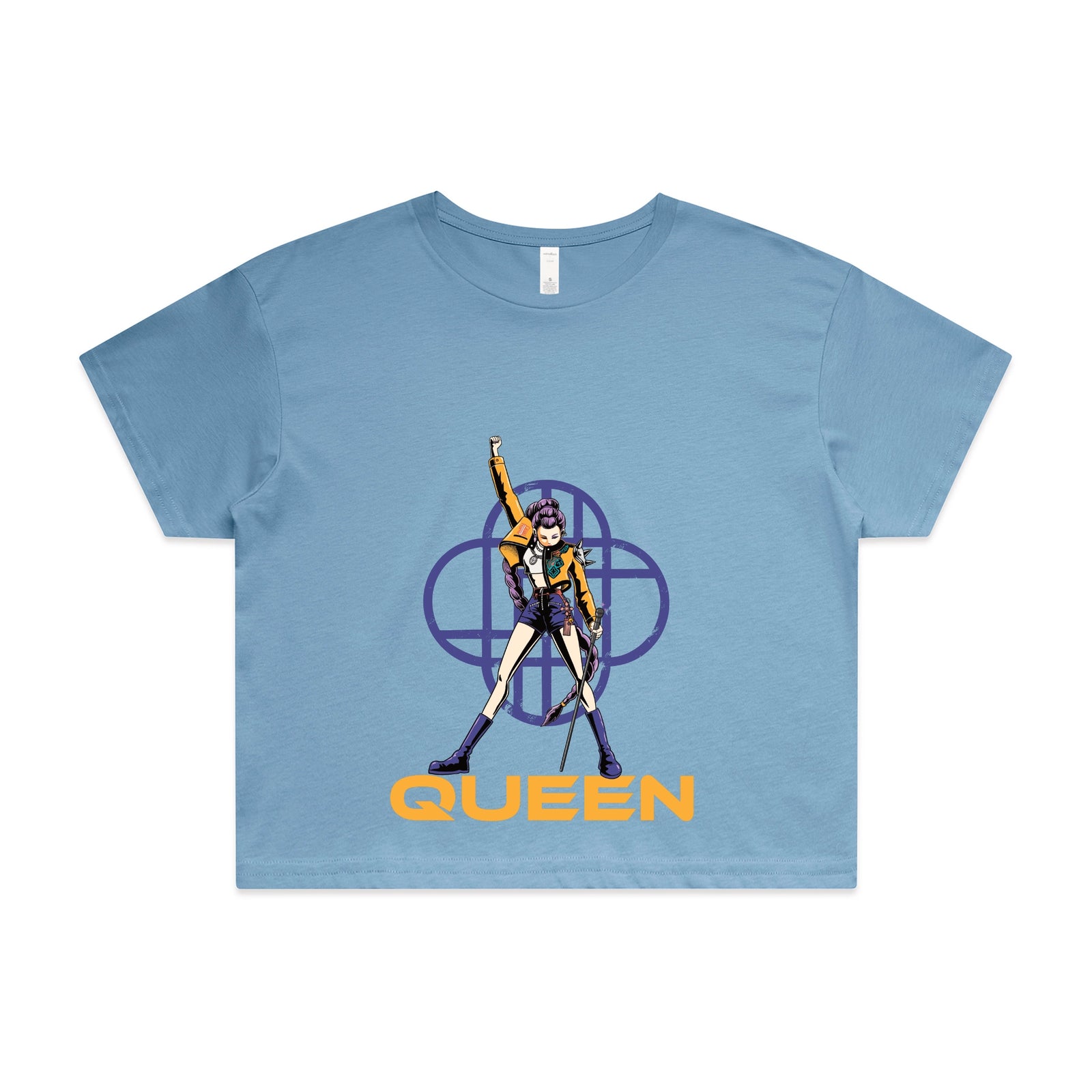 Carolina Blue crop top with Queen graphic by Lonely Kids Club