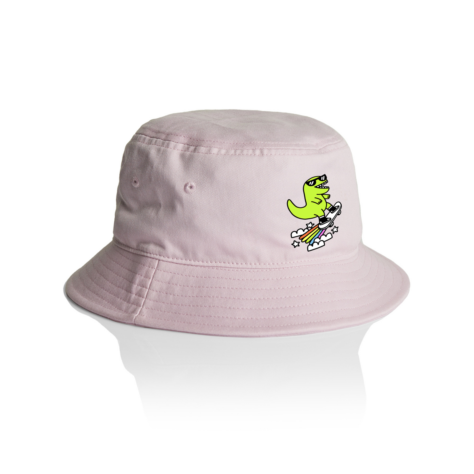 Orchid bucket hat with Rad Rex Bucket Hat graphic by Lonely Kids Club