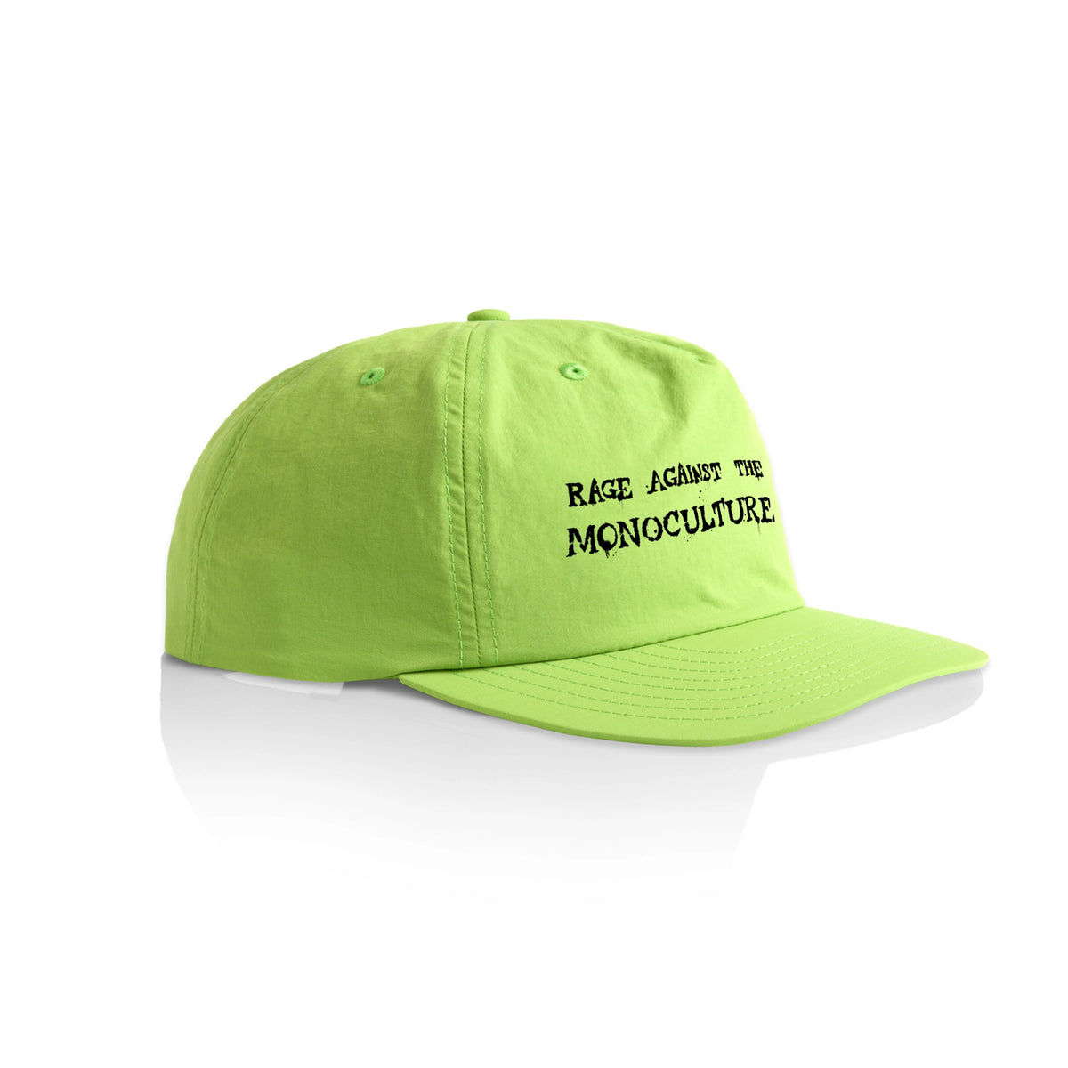 Lime active cap with Rage Against The Monoculture Hat graphic by Lonely Kids Club