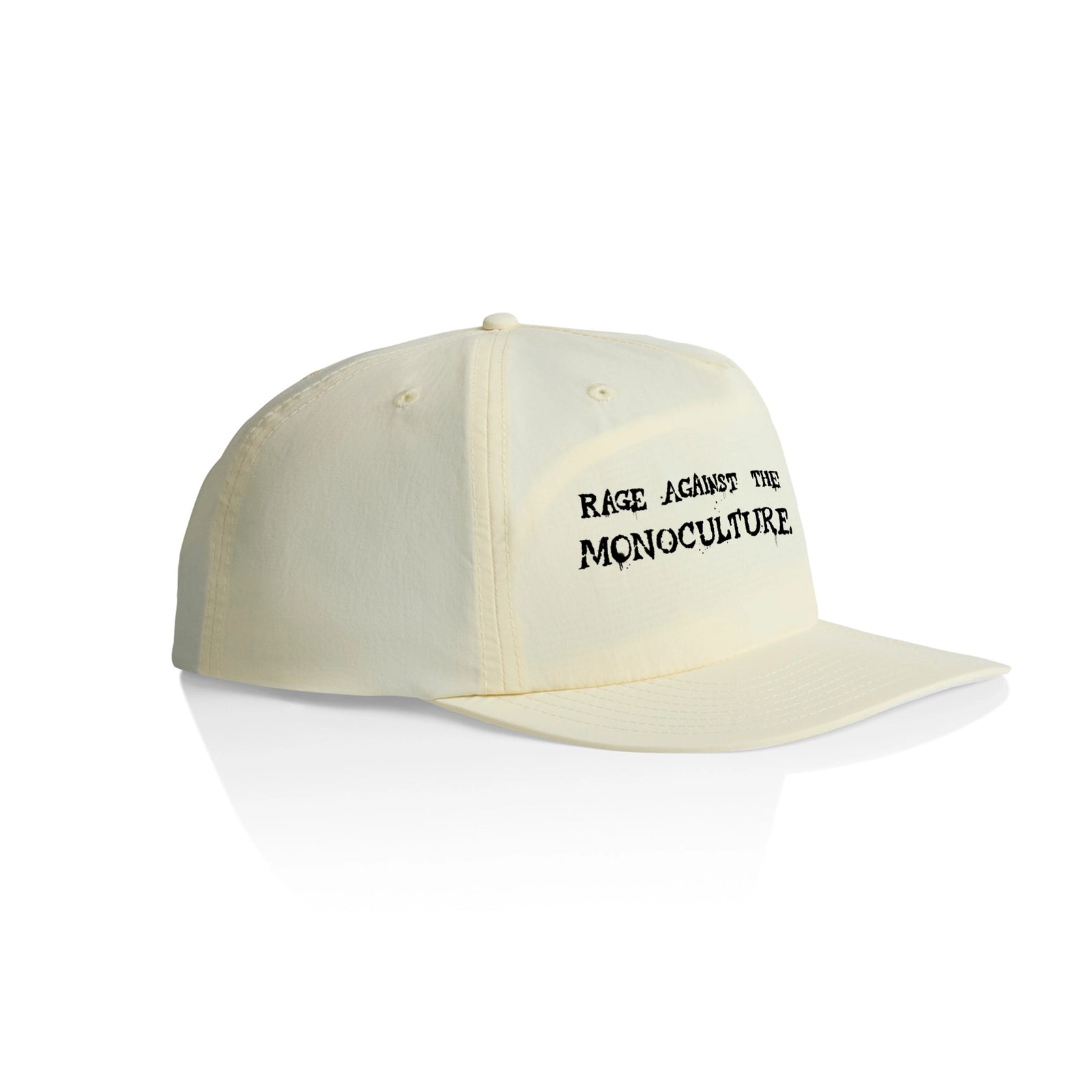 Ecru active cap with Rage Against The Monoculture Hat graphic by Lonely Kids Club