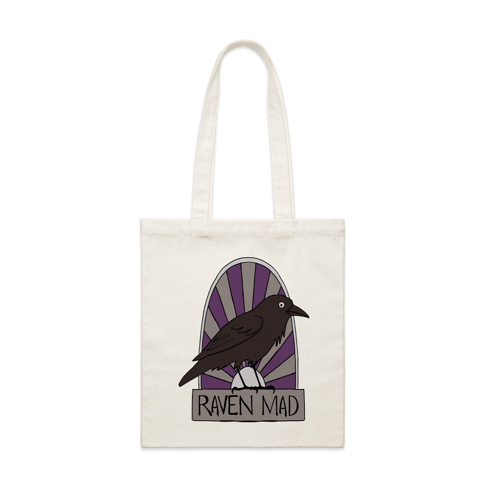 Cream parcel tote with Raven Mad Tote graphic by Lonely Kids Club